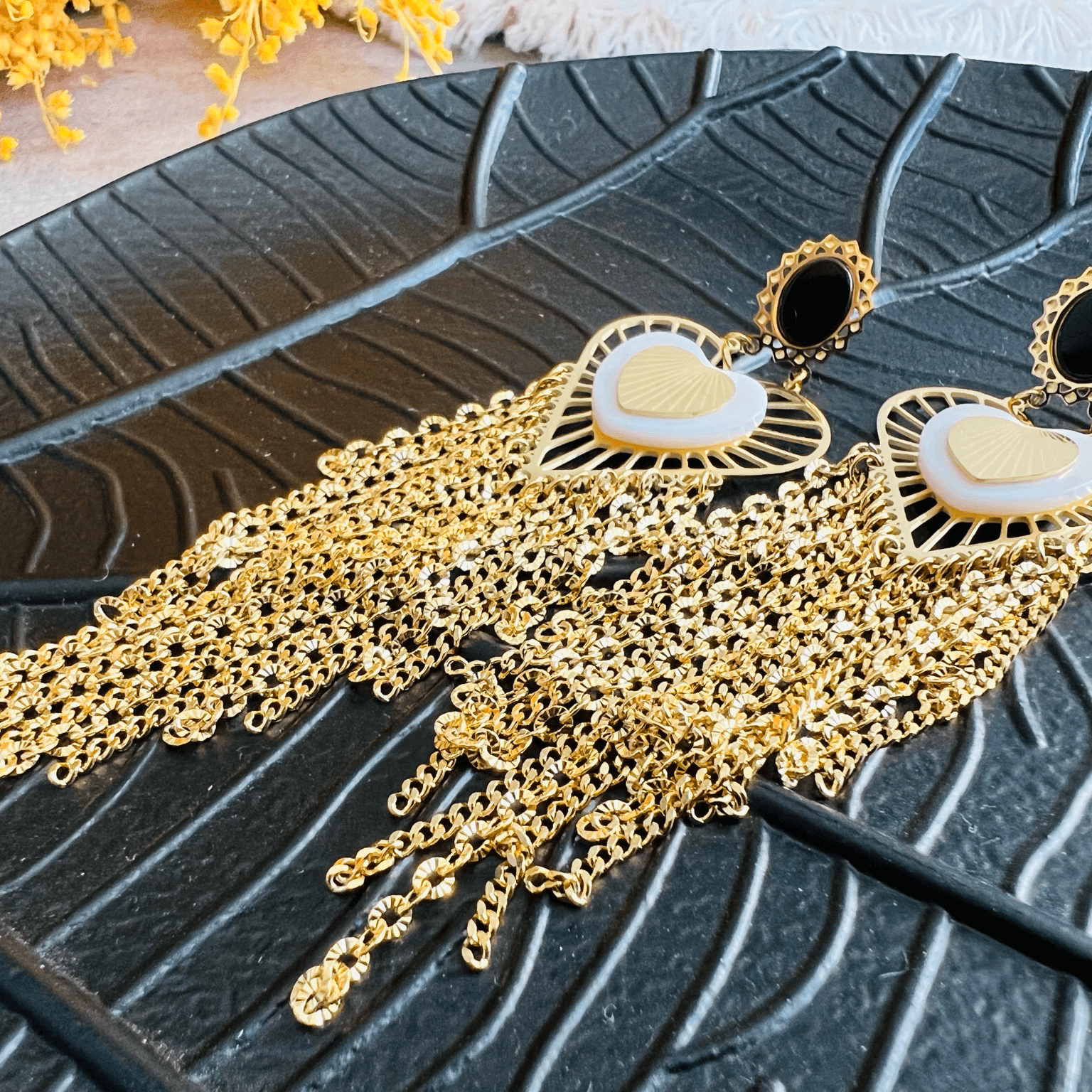 Boucles d’oreilles GRAZIELLA cœurs et chaînes dorés - Créations Uniques