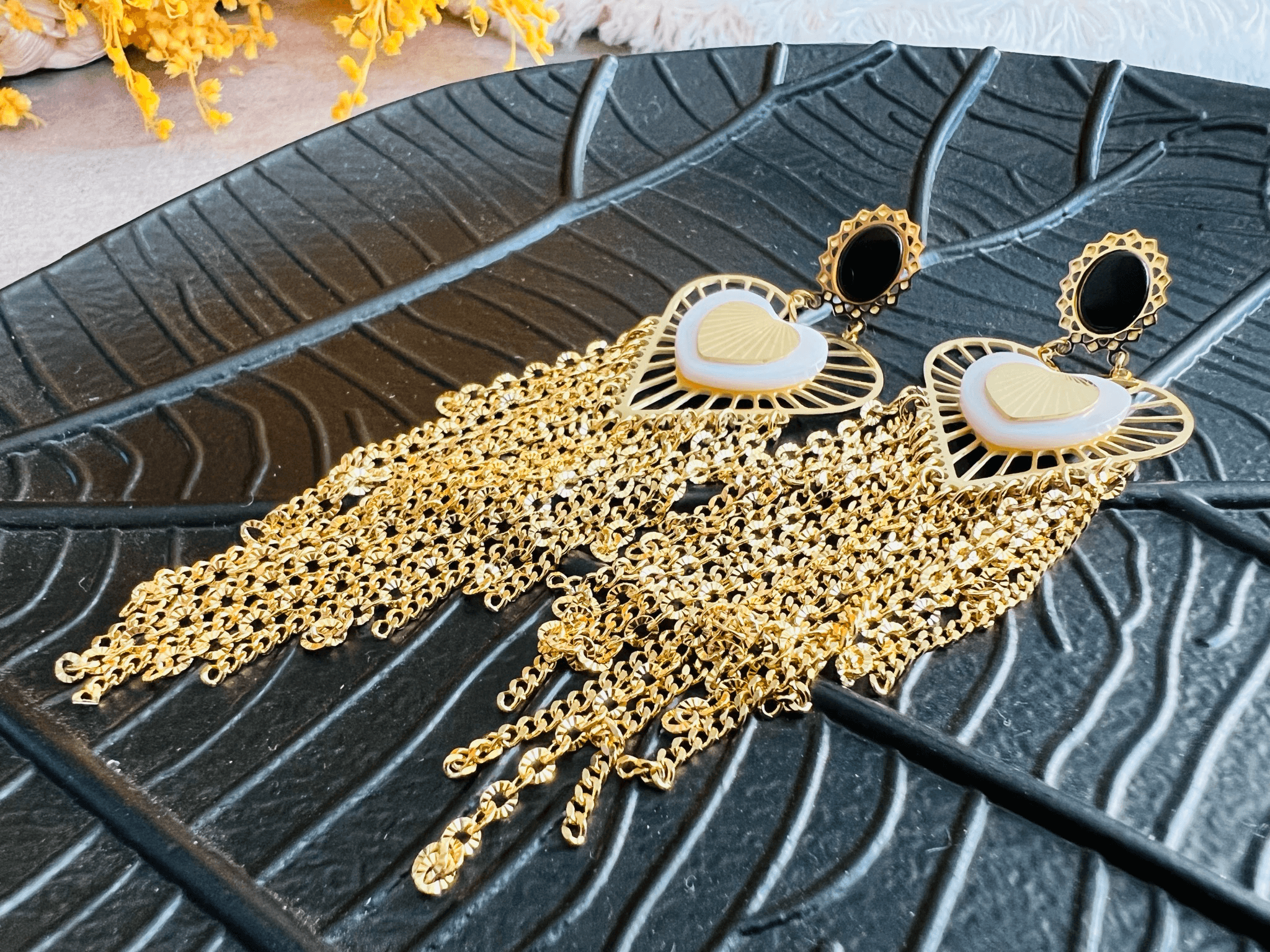 Boucles d’oreilles GRAZIELLA cœurs et chaînes dorés - Créations Uniques