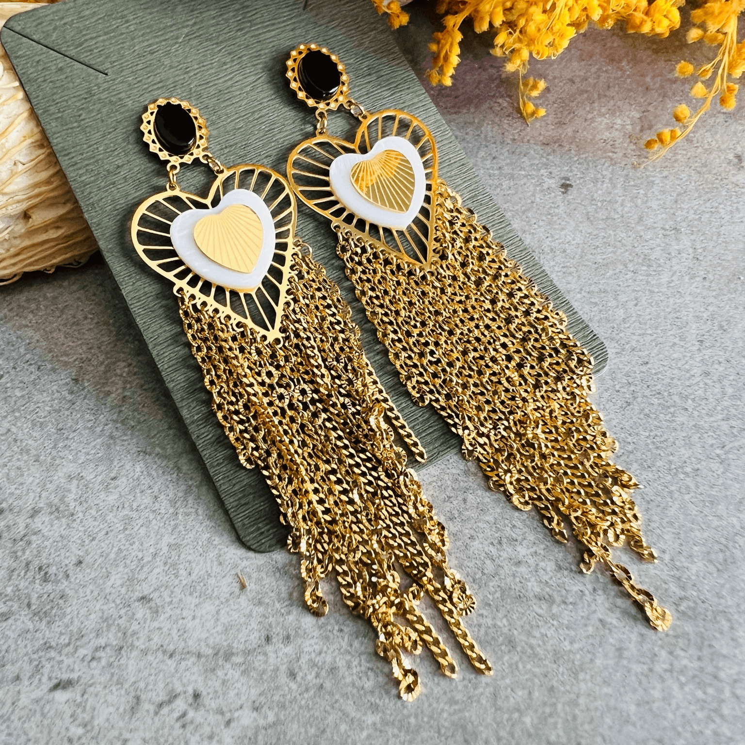 Boucles d’oreilles GRAZIELLA cœurs et chaînes dorés - Créations Uniques