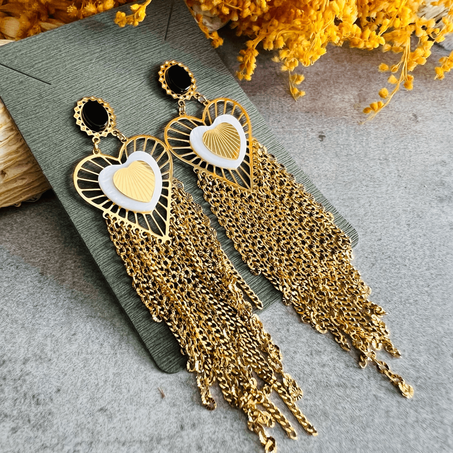 Boucles d’oreilles GRAZIELLA cœurs et chaînes dorés - Créations Uniques