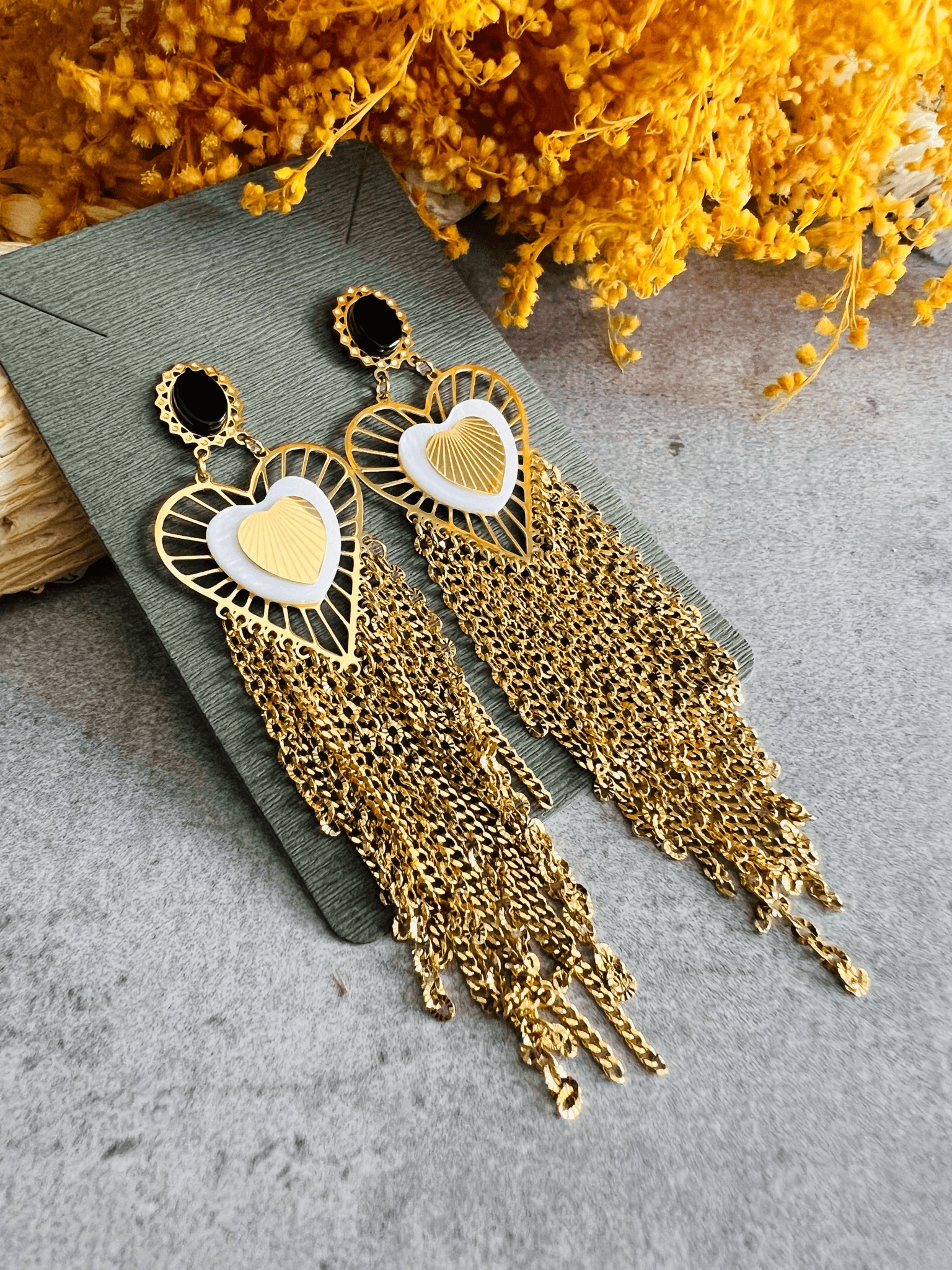 Boucles d’oreilles GRAZIELLA cœurs et chaînes dorés - Créations Uniques