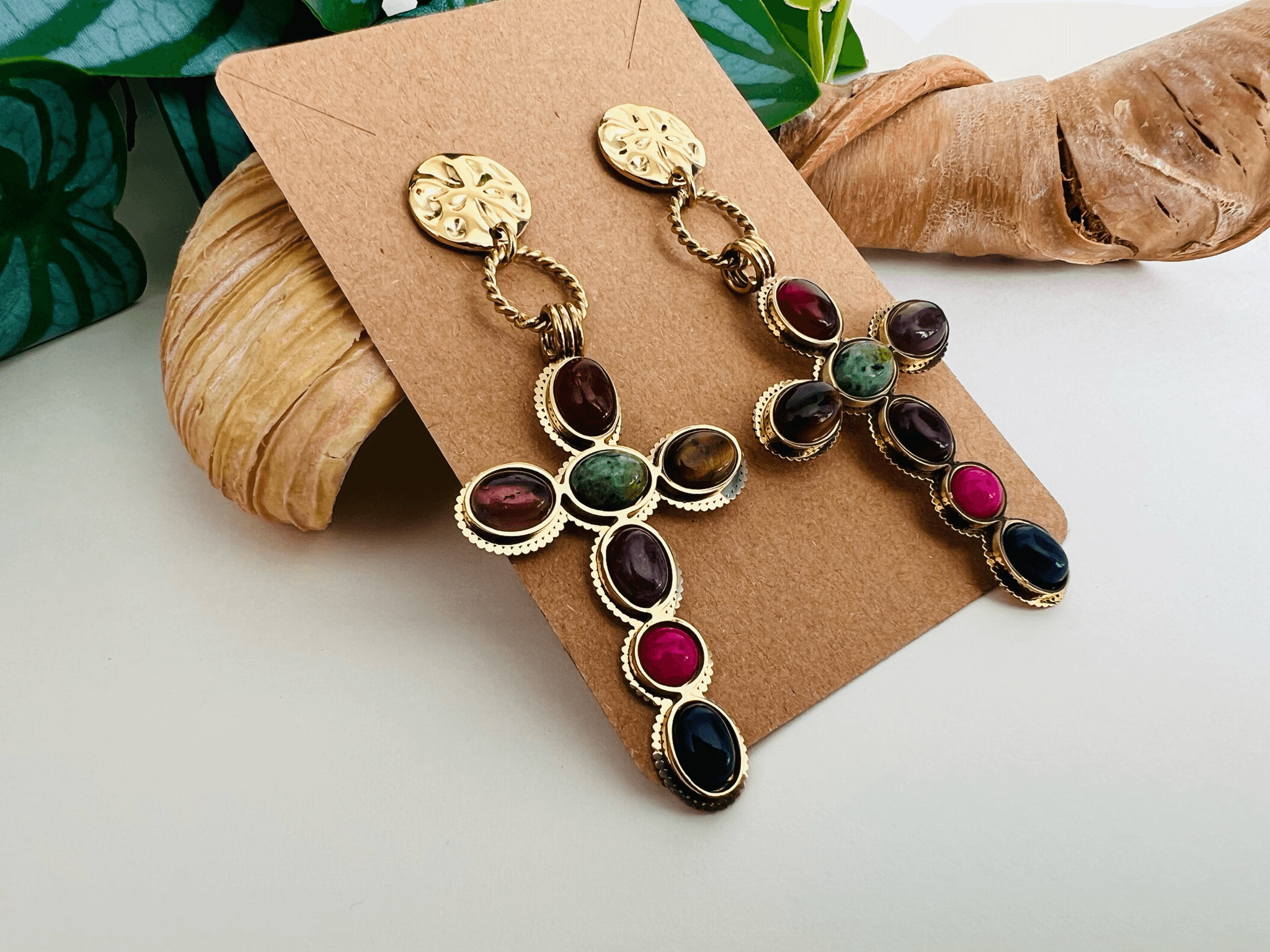 Boucles d’oreilles ANDY croix multicolores - Créations Uniques