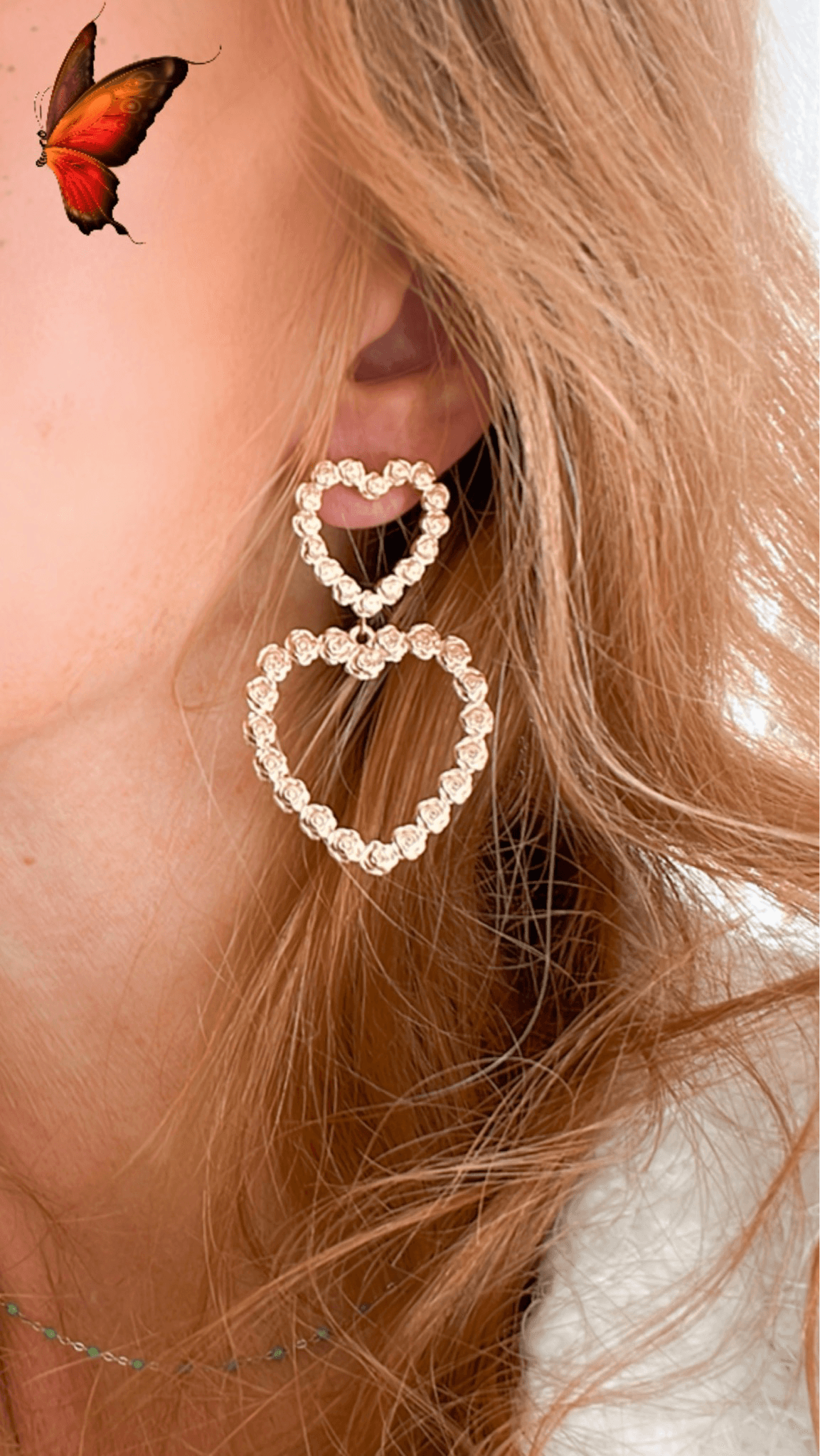 Boucles d’oreilles chic NAËLLE cœurs fleurs de roses - Créations Uniques