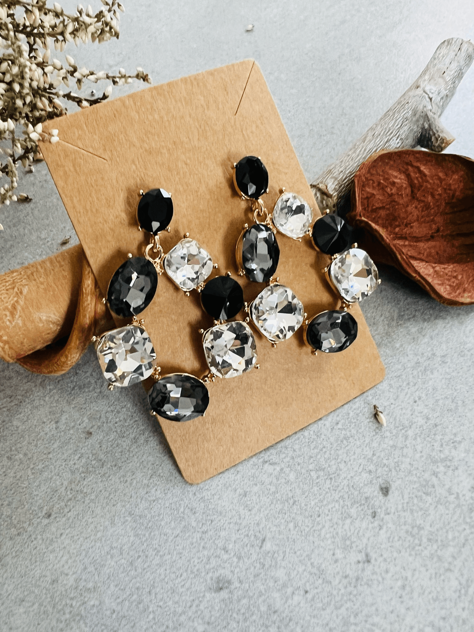 Boucles d’oreilles VALERIANNE style brillant noir et blanc - Créations Uniques