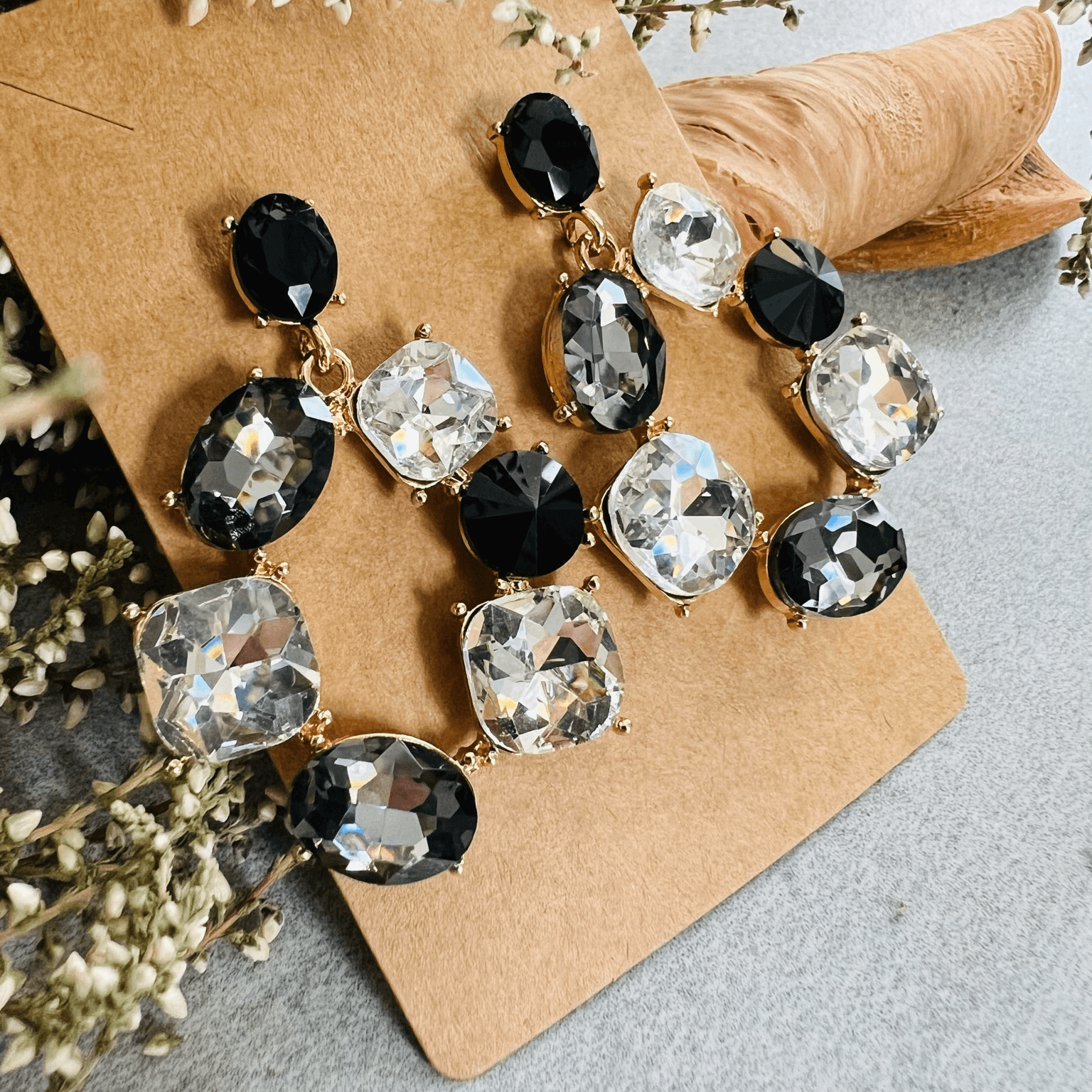 Boucles d’oreilles VALERIANNE style brillant noir et blanc - Créations Uniques