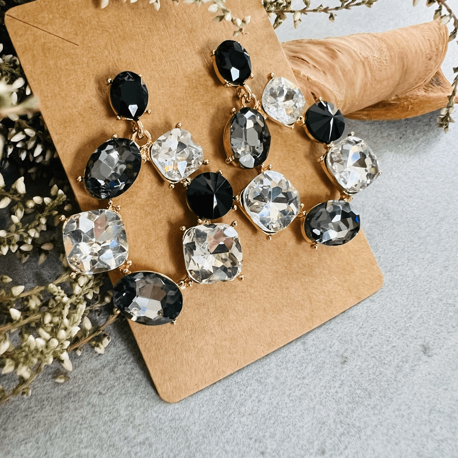 Boucles d’oreilles VALERIANNE style brillant noir et blanc - Créations Uniques