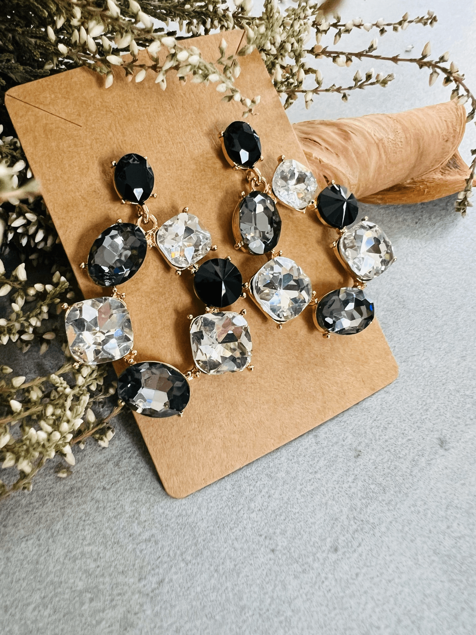 Boucles d’oreilles VALERIANNE style brillant noir et blanc - Créations Uniques