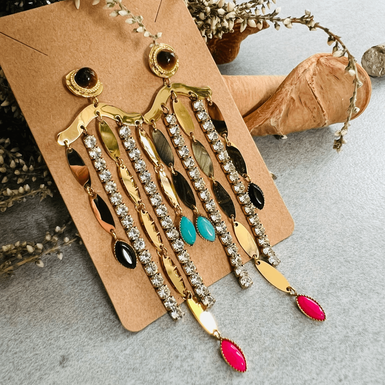 Boucles d’oreilles chic OMBELINE pendantes , brillantes et strass - Créations Uniques