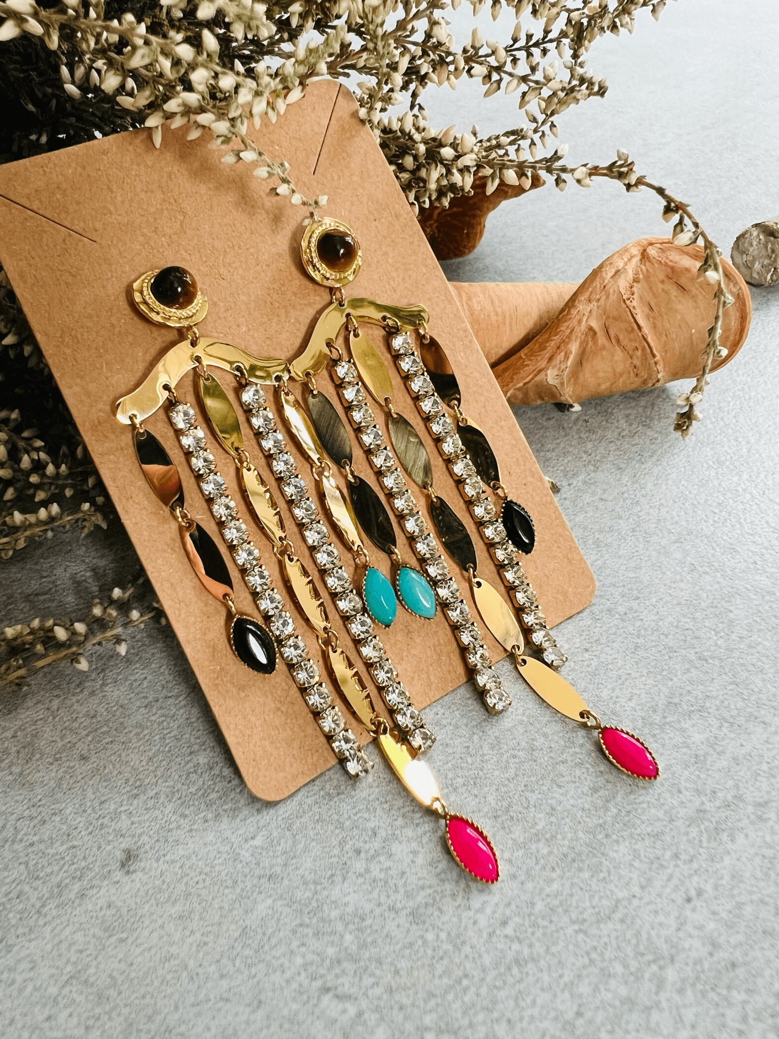 Boucles d’oreilles chic OMBELINE pendantes , brillantes et strass - Créations Uniques