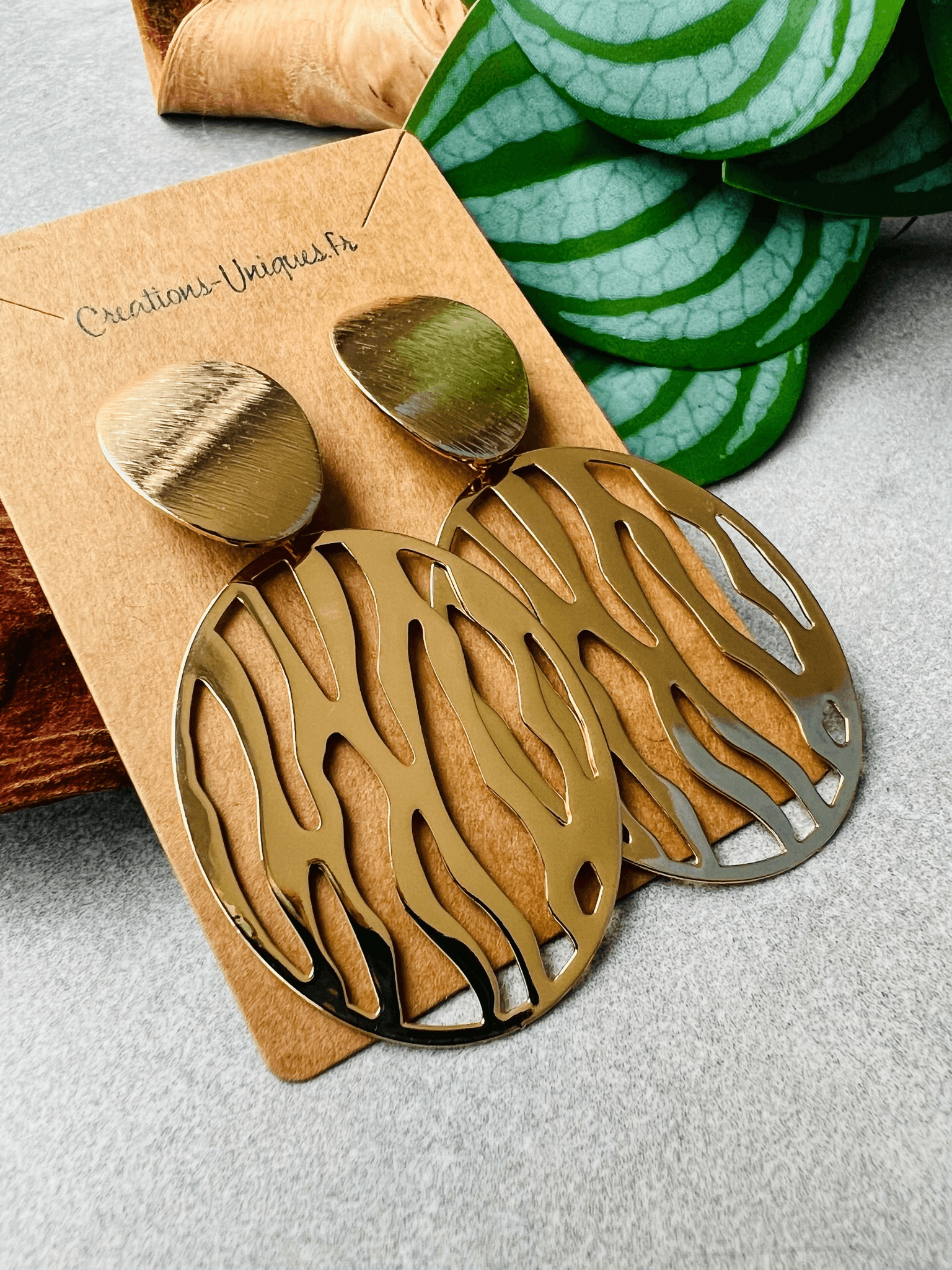 Boucles d’oreilles MARILOU 2 ovale zébré doré - Créations Uniques