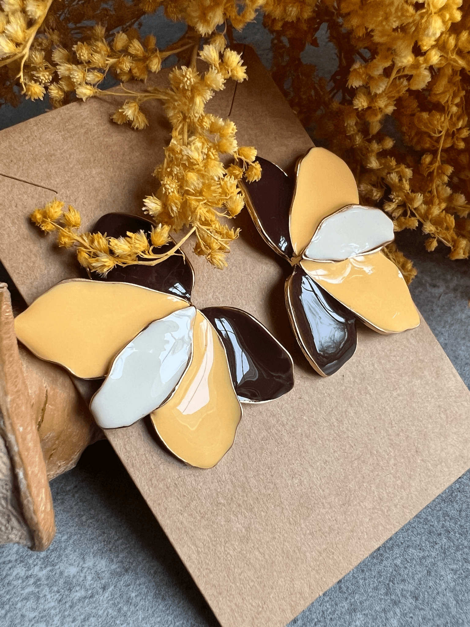 Boucles d’oreilles FLEUR pétales tricolores - Créations Uniques