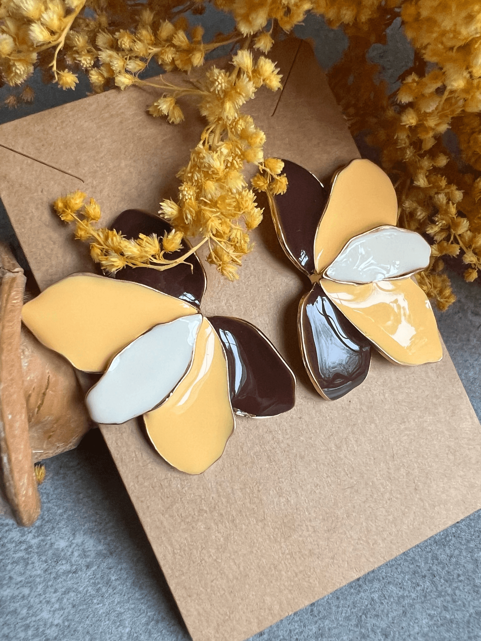 Boucles d’oreilles FLEUR pétales tricolores - Créations Uniques