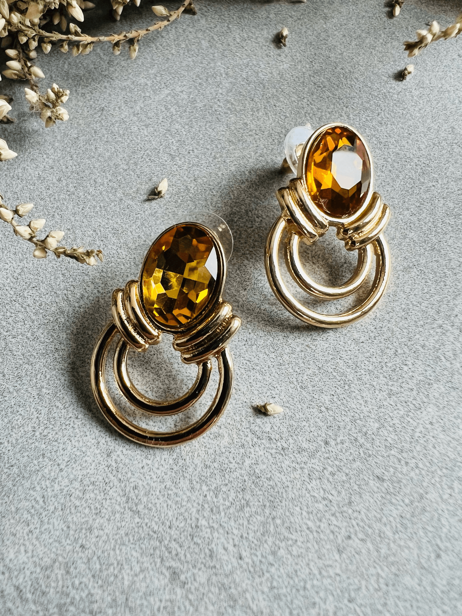 Boucles d’oreilles ANNE-SOPHIE couleur ambrée - Créations Uniques