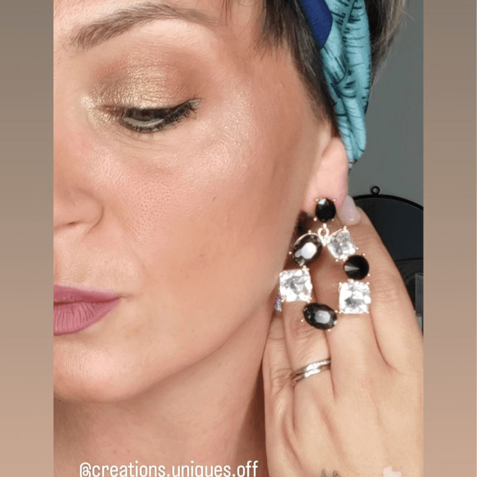 Boucles d’oreilles VALERIANNE style brillant noir et blanc - Créations Uniques