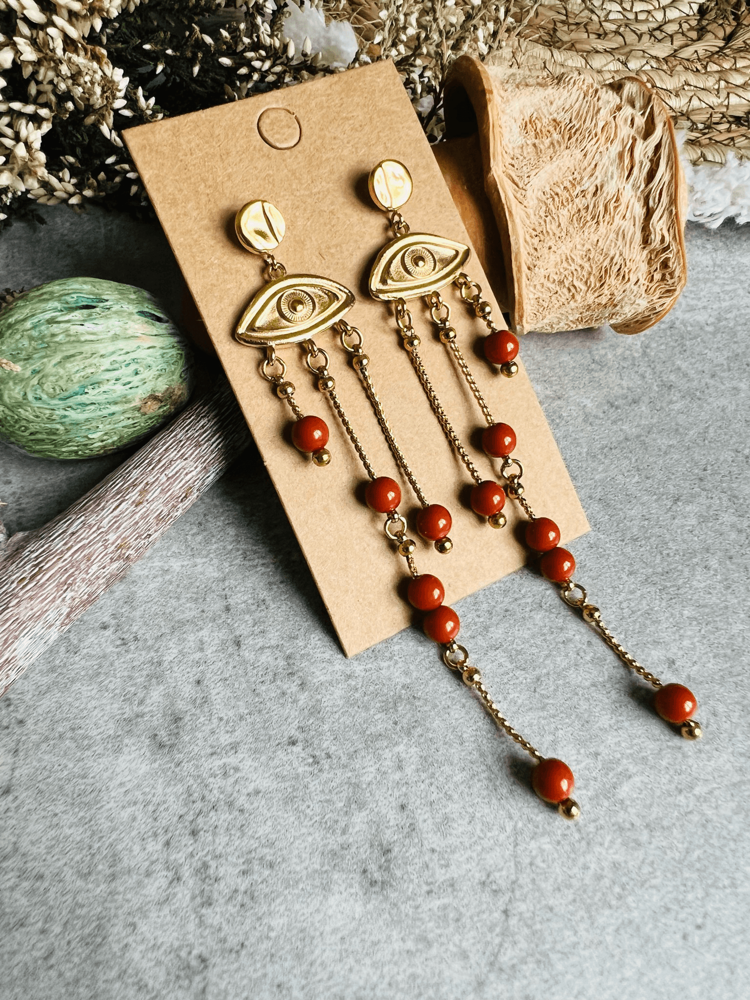 Boucles d’oreilles OSIRIS inspiration égyptienne perles rouille - Créations Uniques