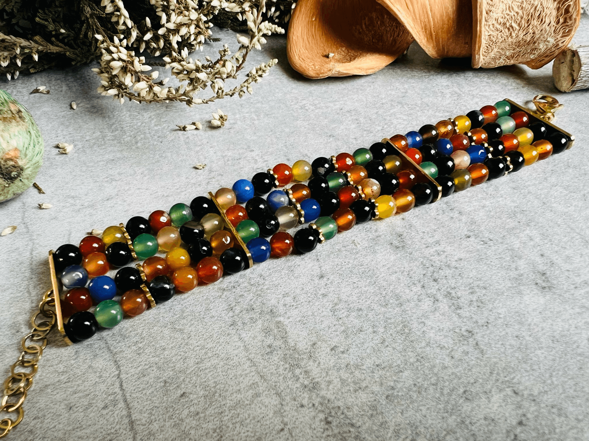 Bracelet DASHER perles multicolores 4 rangs - Créations Uniques