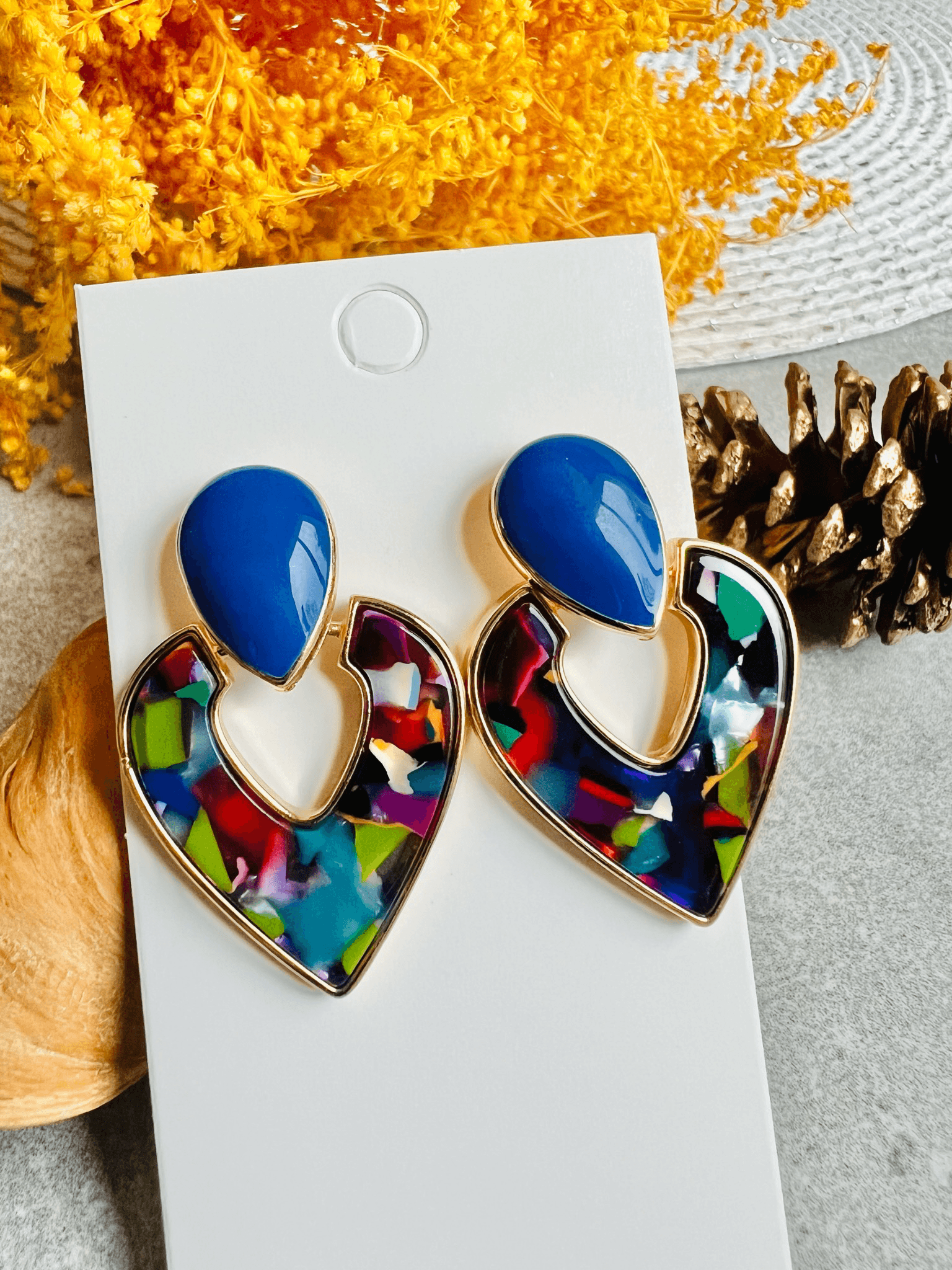 Boucles d’oreilles MAUREEN résine multicolore - Créations Uniques