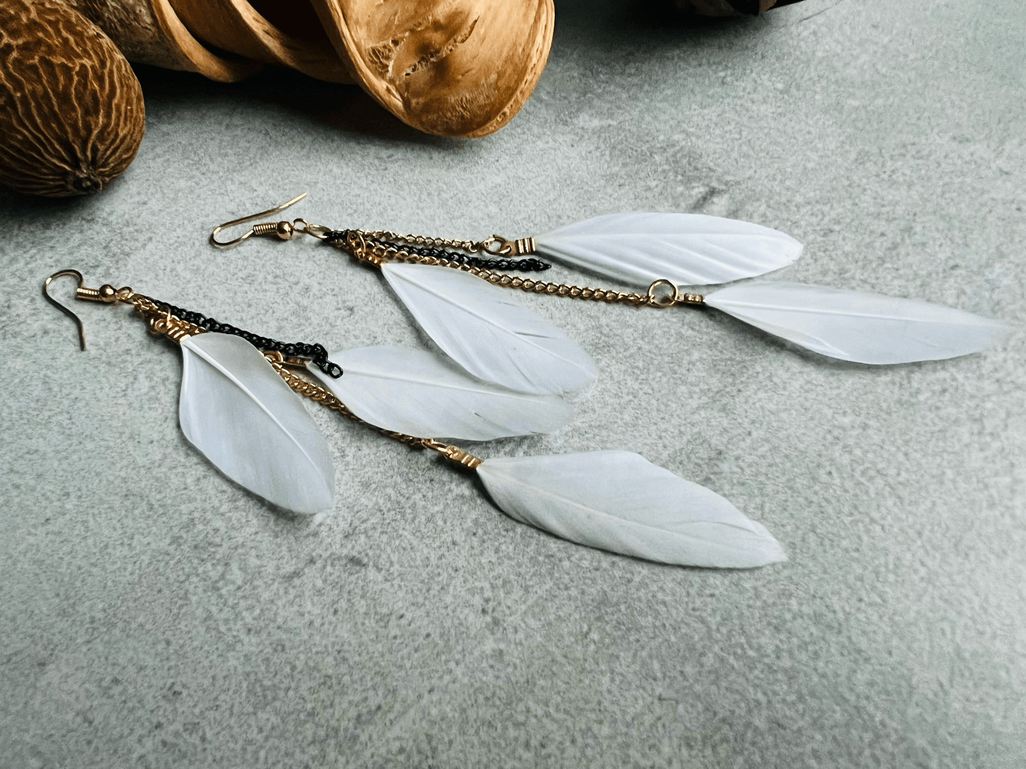 Boucles d’oreilles MARIBETH plumes blanches - Créations Uniques