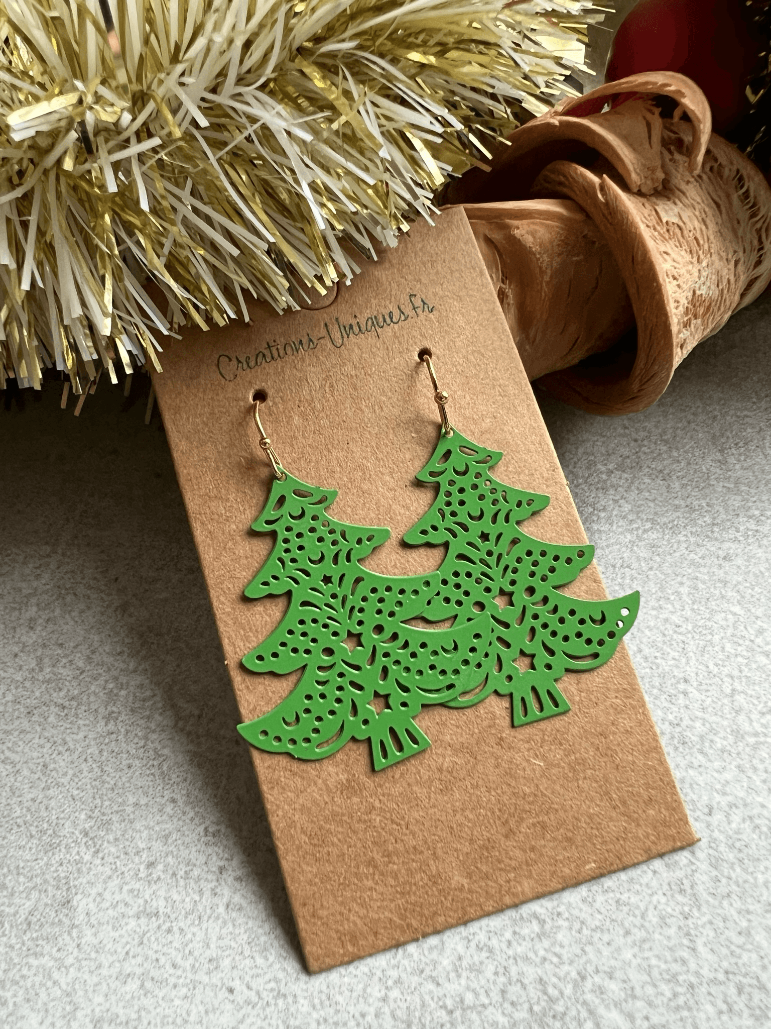 Boucles d’oreilles SAPINS verts - Créations Uniques - Créations Uniques