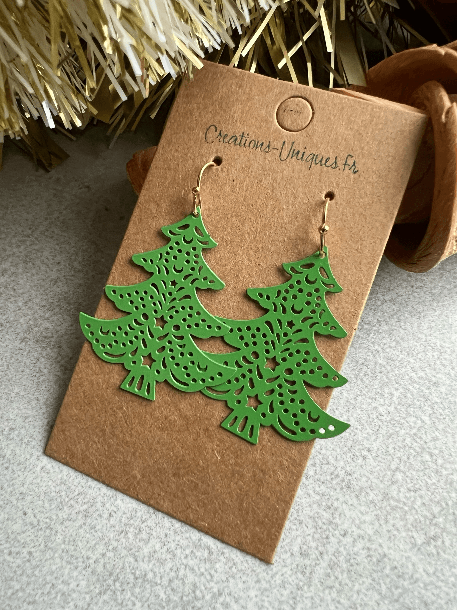 Boucles d’oreilles SAPINS verts - Créations Uniques - Créations Uniques