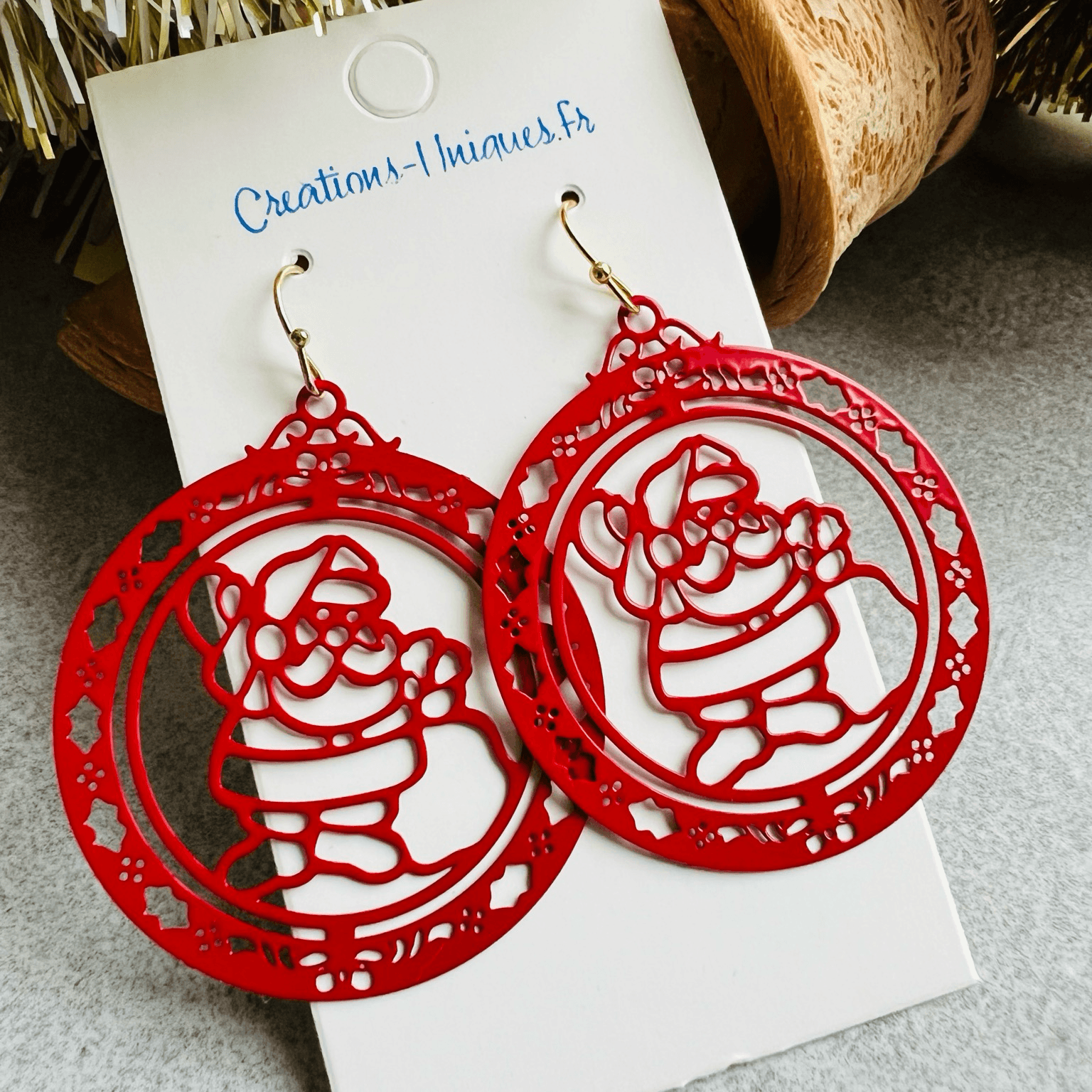 Boucles d’oreilles NOELIA Père Noël rouge - Créations Uniques - Créations Uniques
