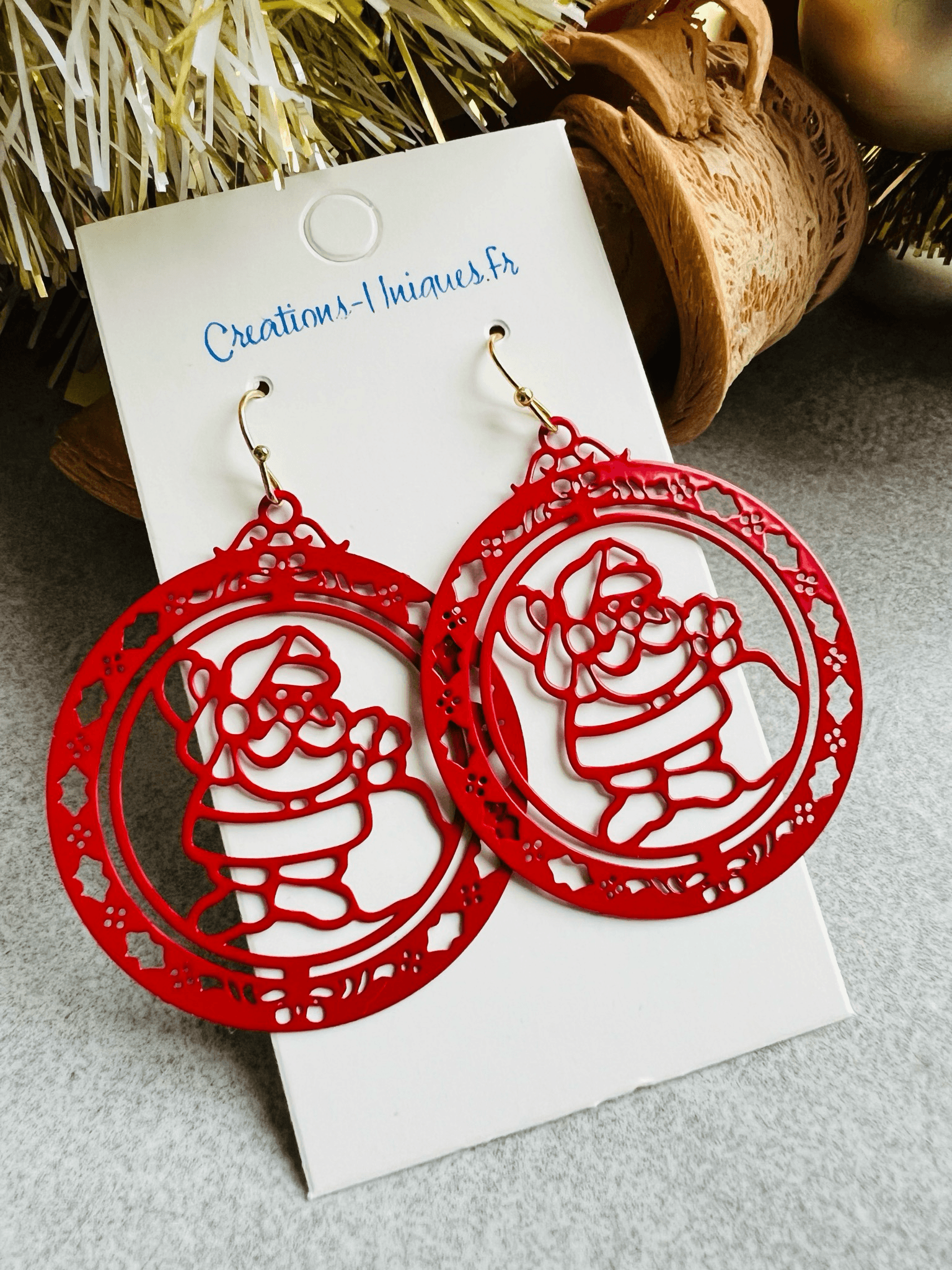 Boucles d’oreilles NOELIA Père Noël rouge - Créations Uniques - Créations Uniques