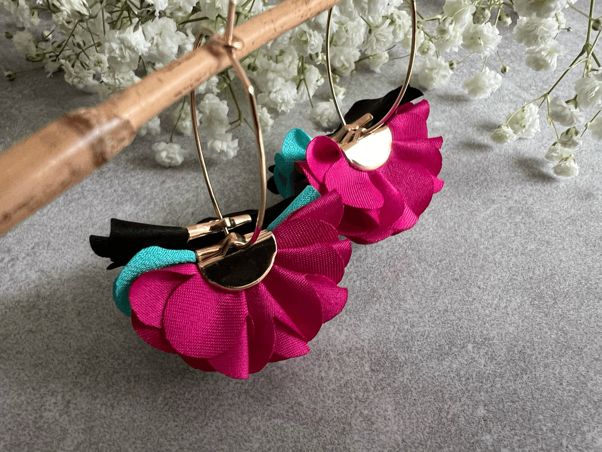 Boucles d’oreilles CASSIE pampilles tissu tricolores - Créations Uniques - Créations Uniques