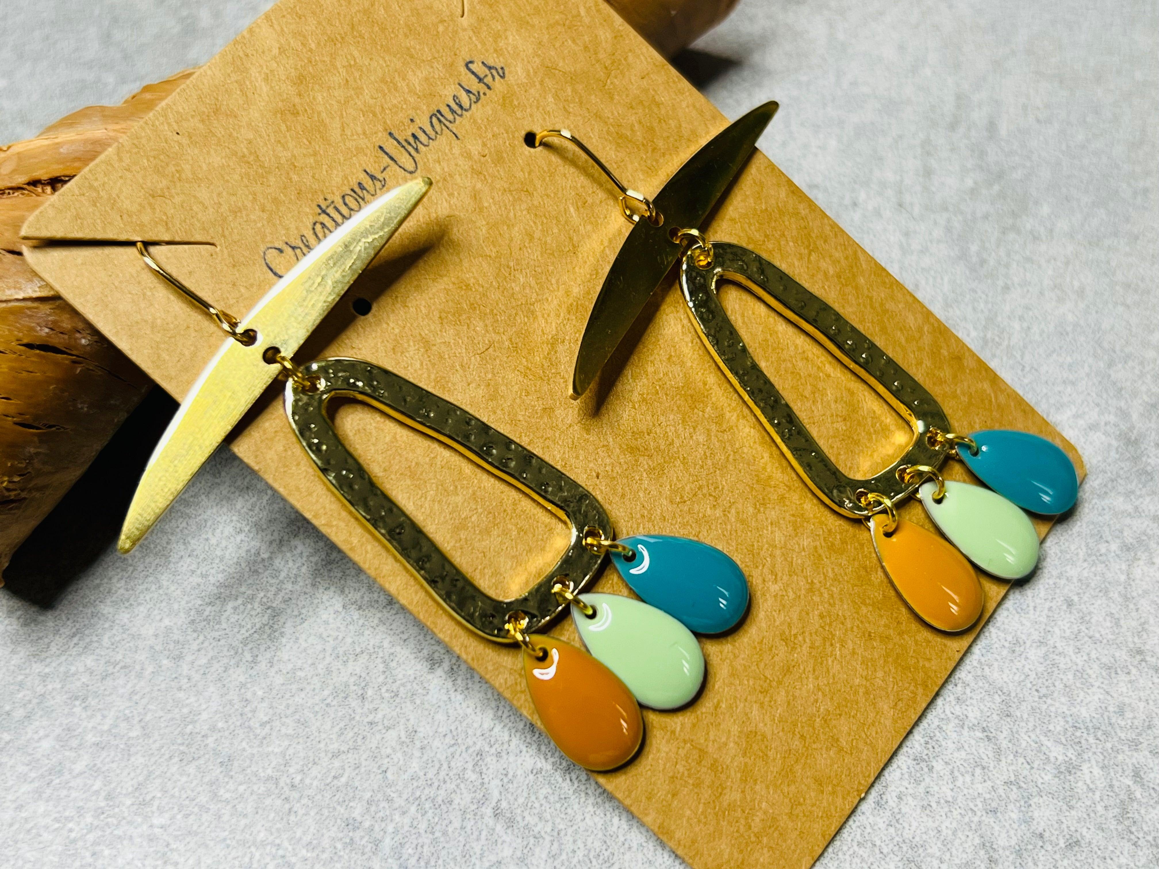 Boucles d’oreilles SARASVATI gouttes tricolores - Créations Uniques - Créations Uniques