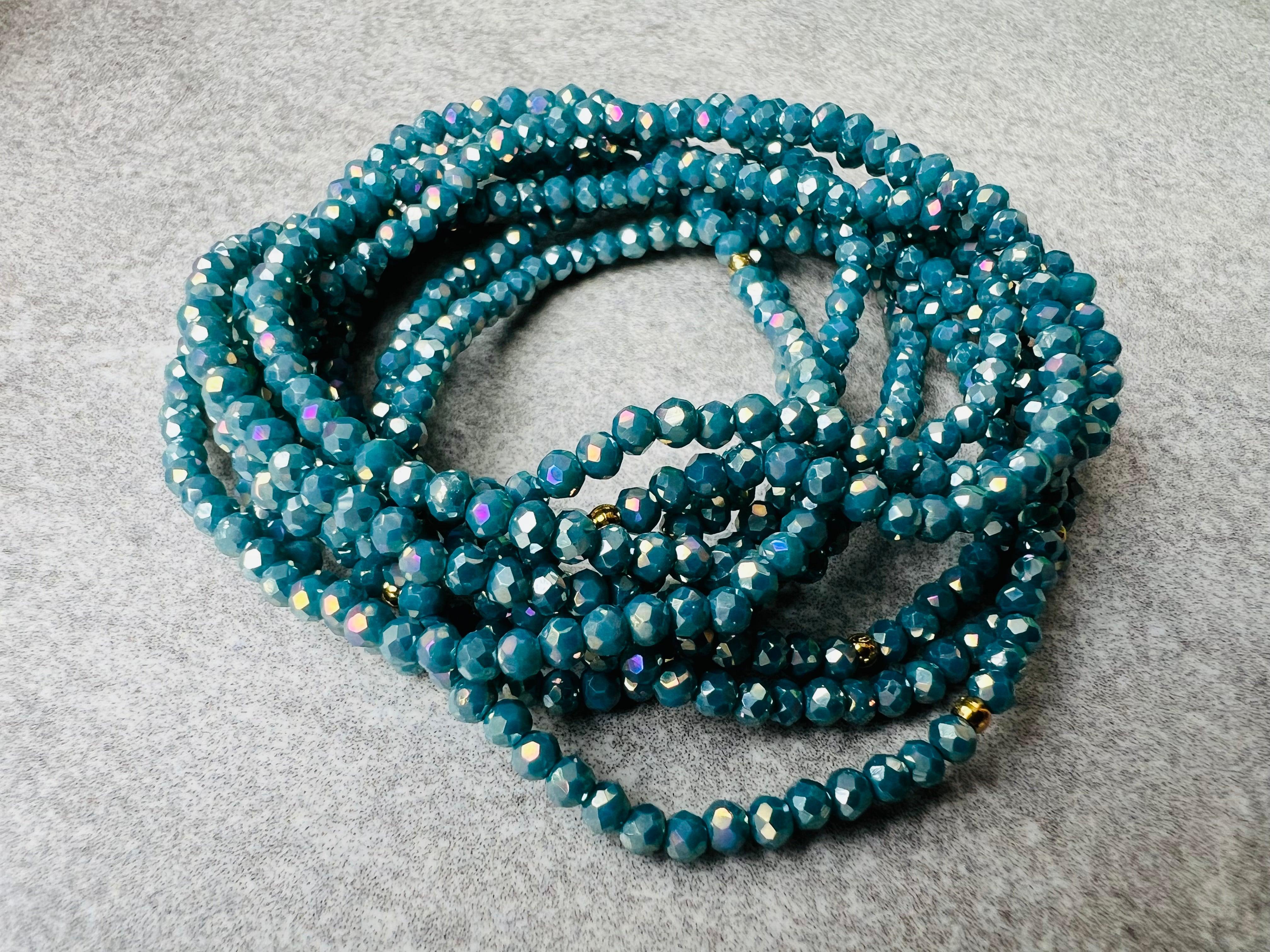 Bracelet GYSEL bleu brillant perles à facettes - Créations Uniques