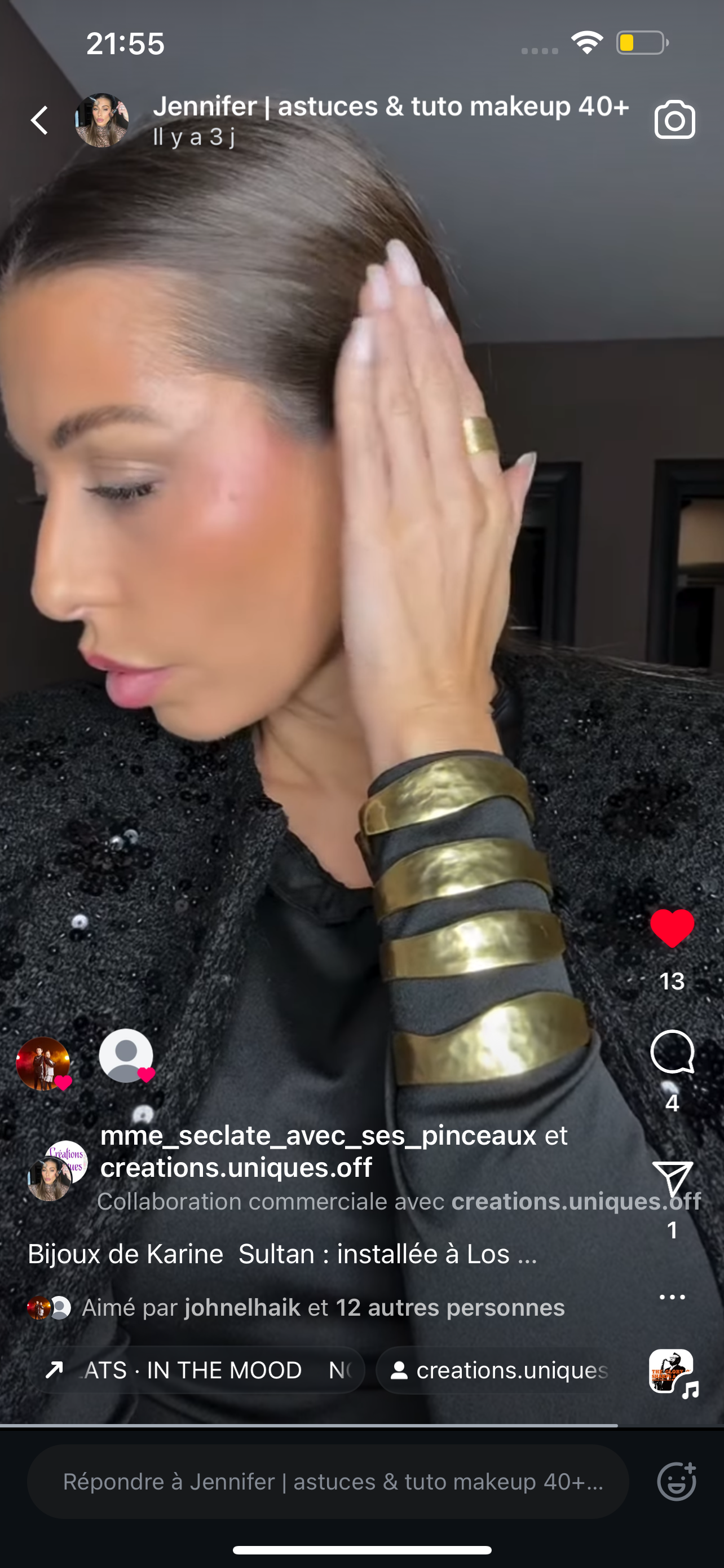 B57053 Bracelet Manchette quatre rangs - Karine Sultan - Créations Uniques