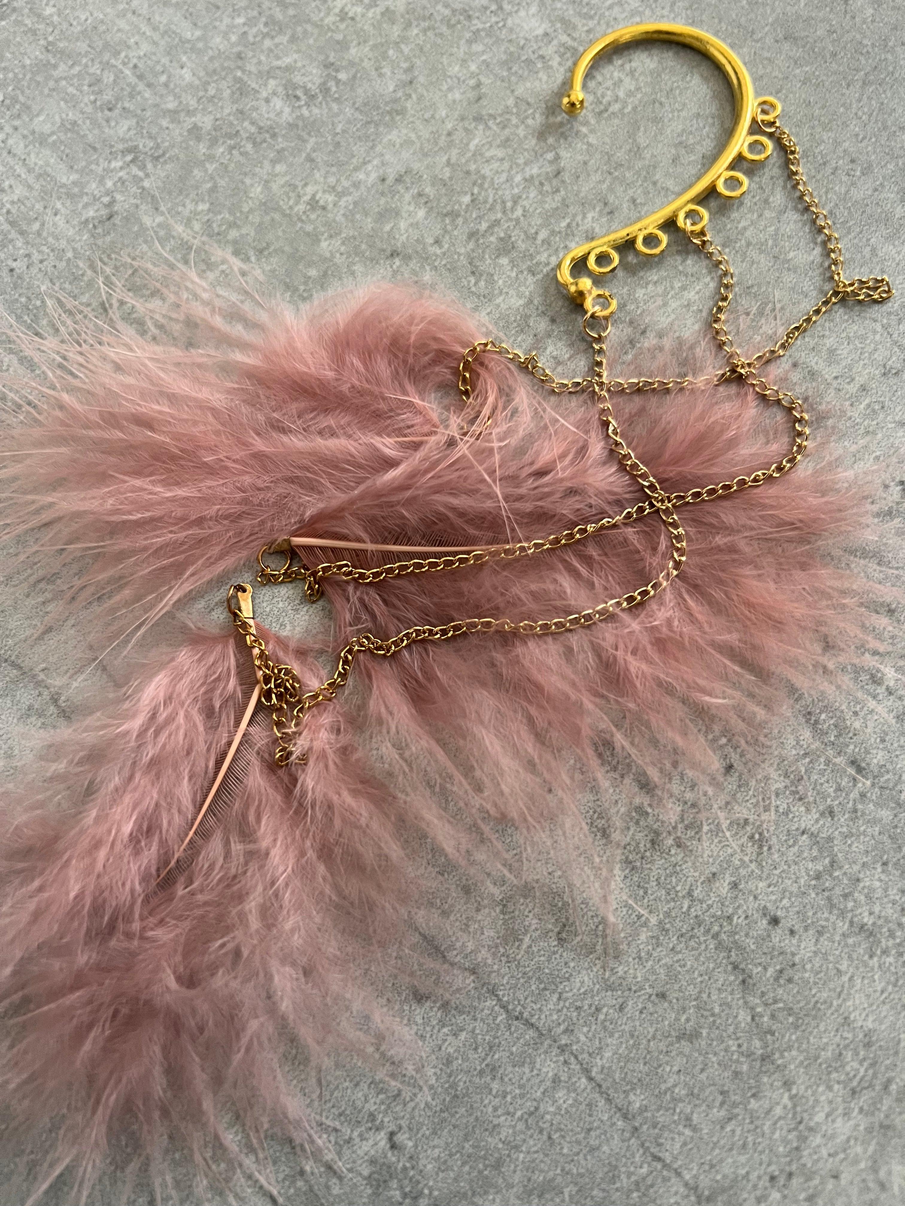 Boucle d’oreille NADEGE Plumes roses - Créations Uniques