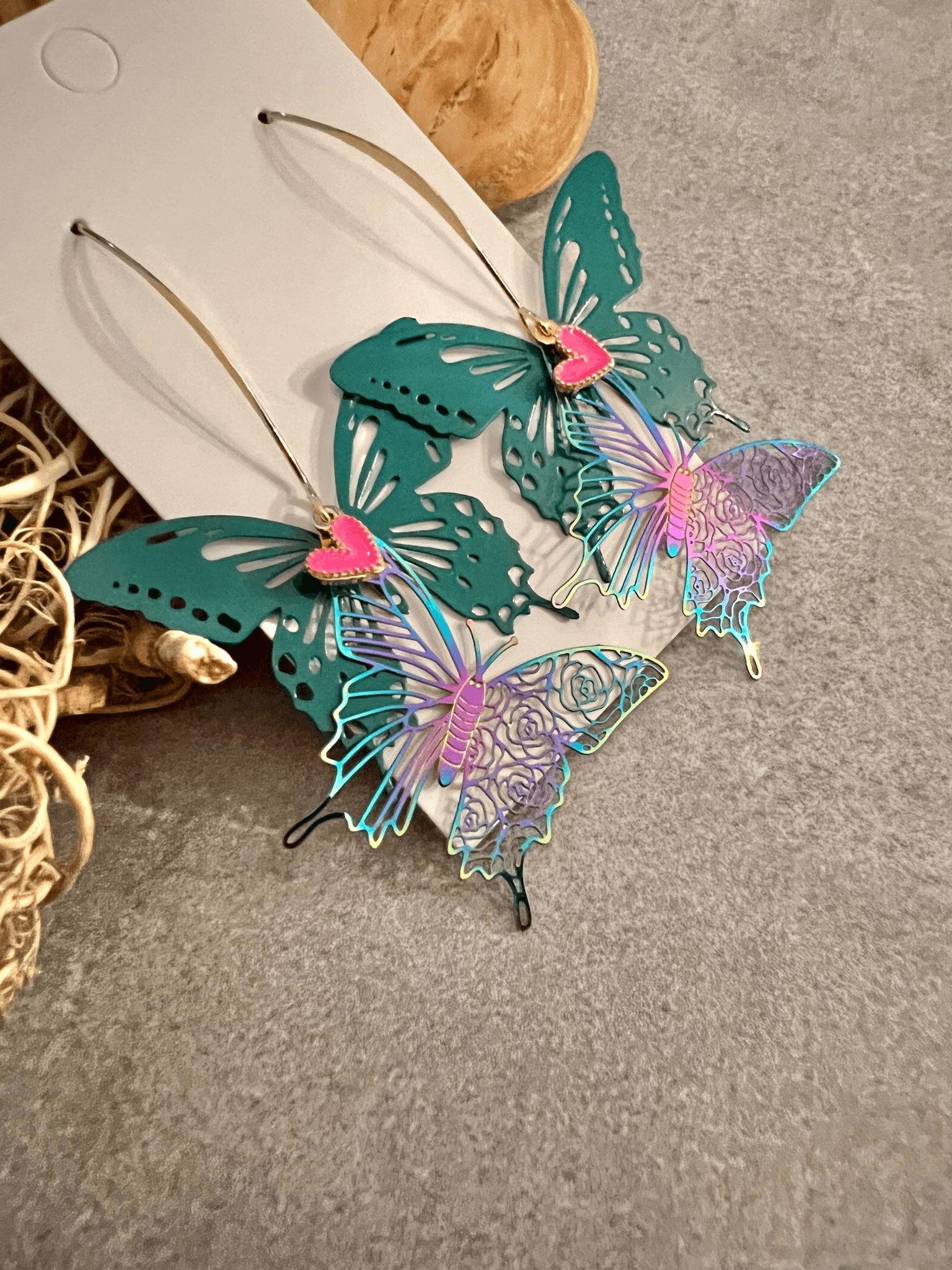 Boucles d’oreilles MIRABEL papillons verts et violets - Créations Uniques - Créations Uniques