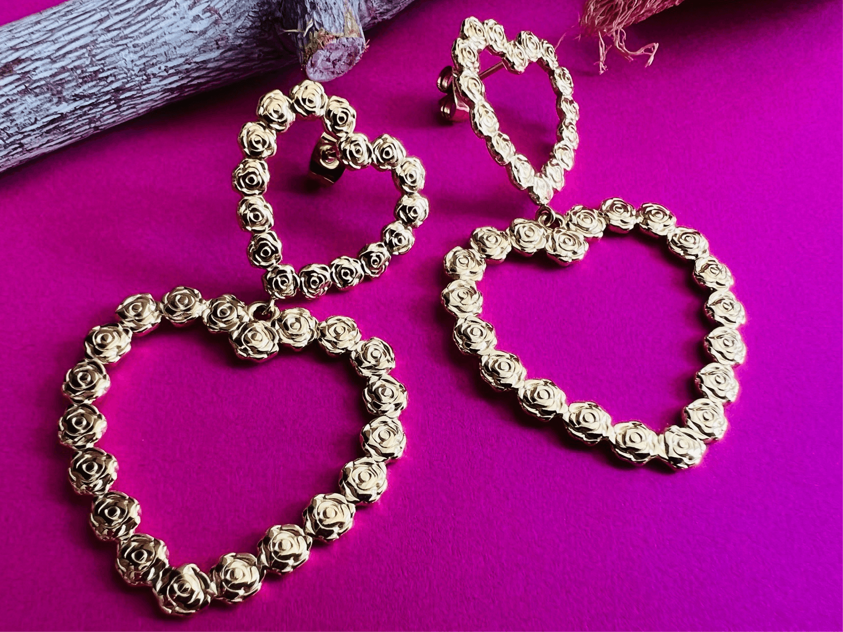 Boucles d’oreilles chic NAËLLE cœurs fleurs de roses - Créations Uniques