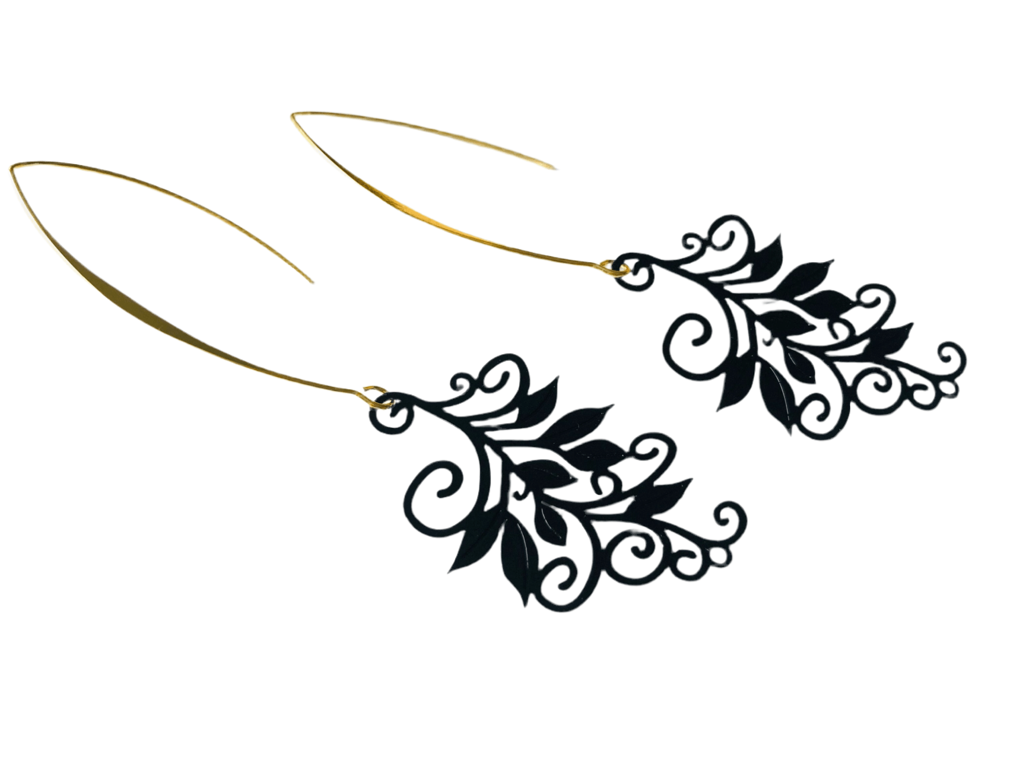 Boucles d’oreilles JASMINE feuillage noir - Créations Uniques - Créations Uniques
