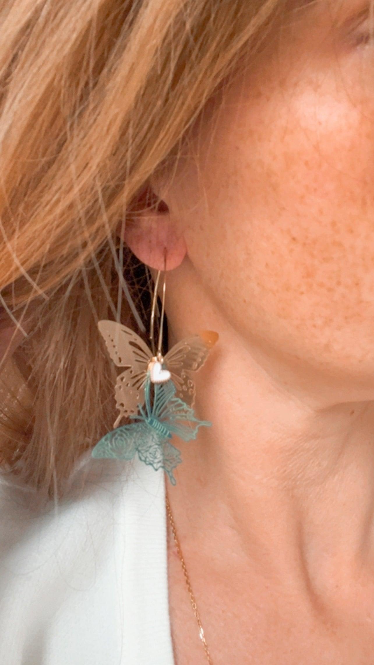 Boucles d’oreilles MIRABEL papillons verts et dorés - Créations Uniques - Créations Uniques