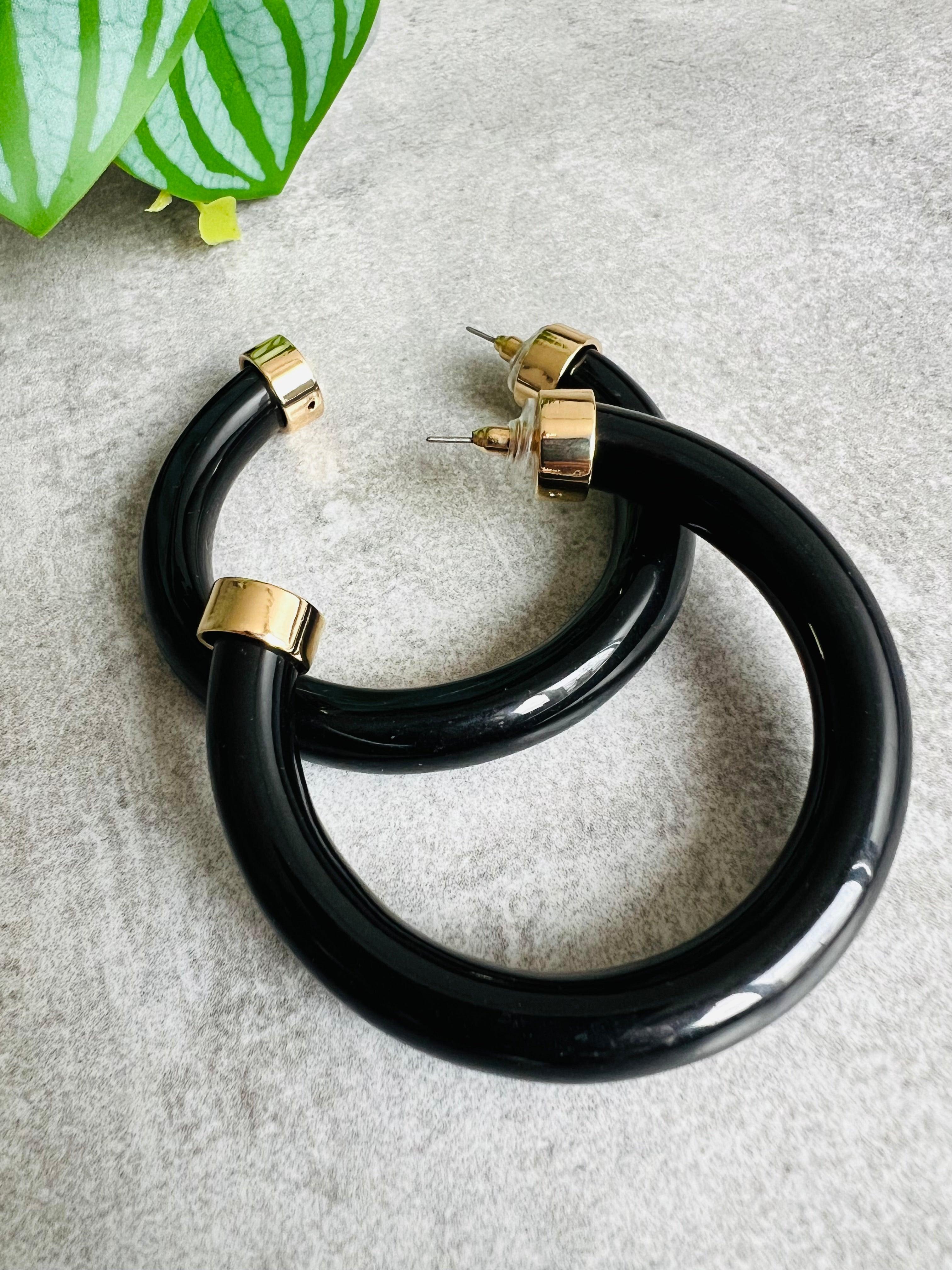 Boucles d’oreilles VIVIA grandes créoles noires - Créations Uniques