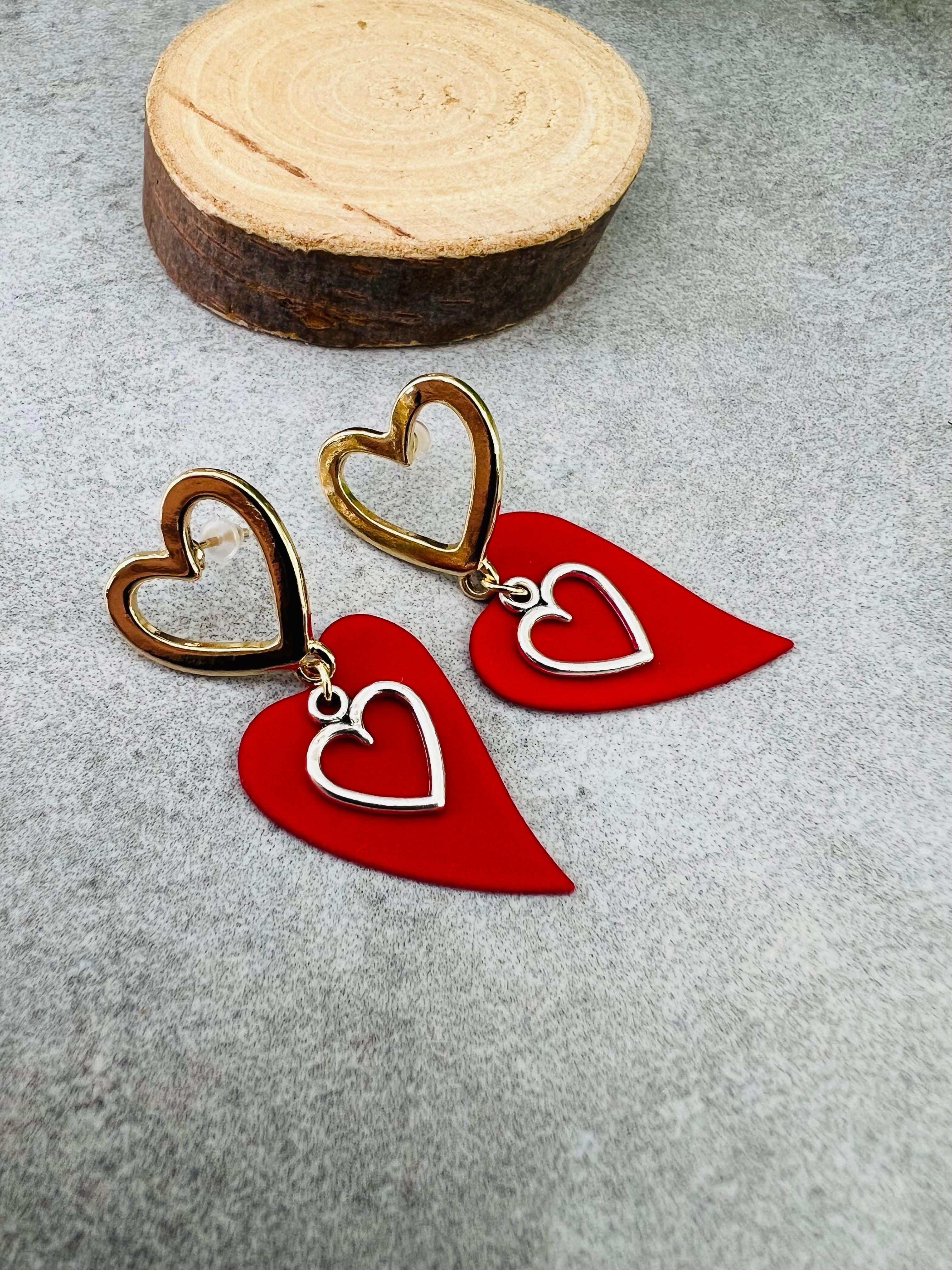 Boucles d’oreilles MARIE-MAUD cœurs rouges - Créations Uniques - Créations Uniques