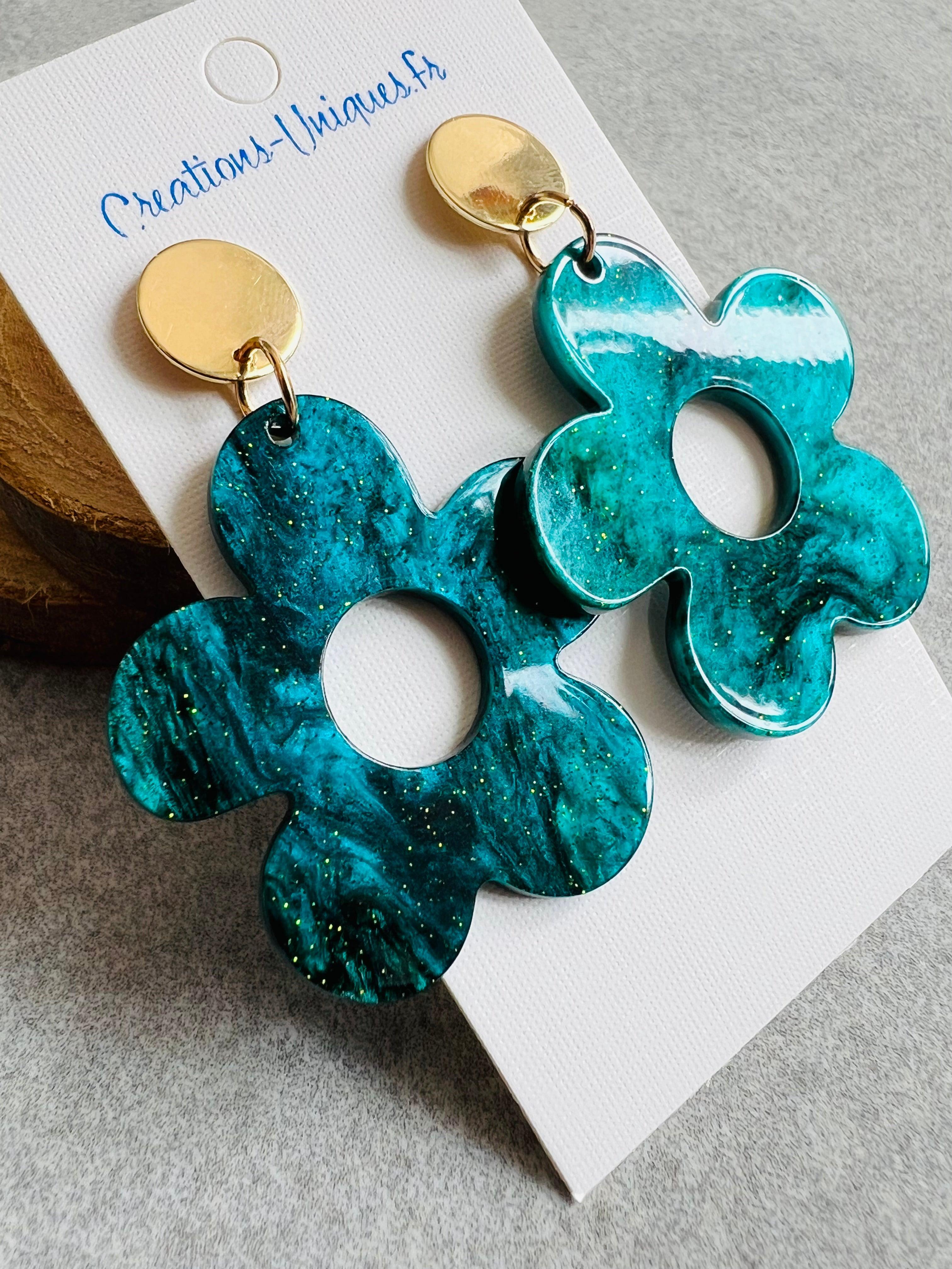 Boucles d’oreilles ROMY fleurs résine - Créations Uniques - Créations Uniques