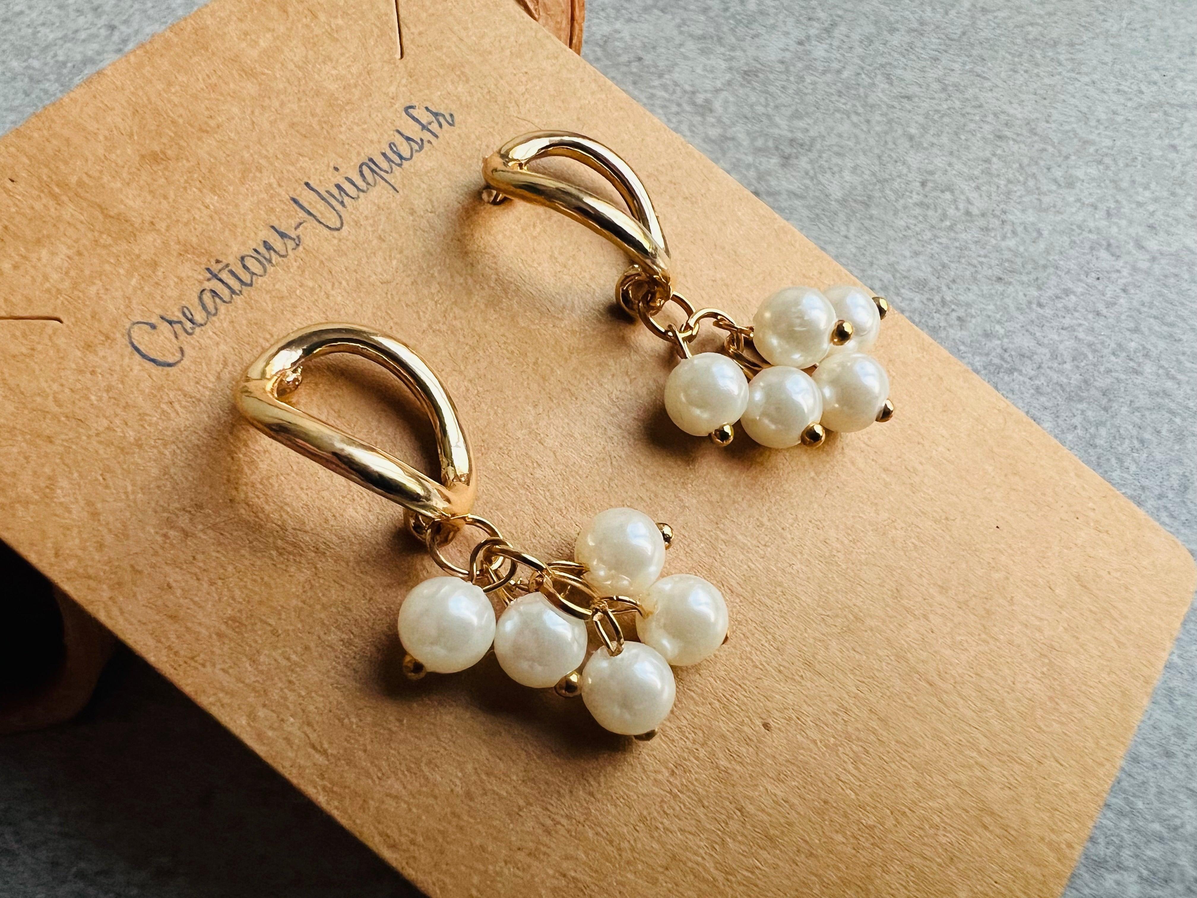 Boucles d’oreilles courtes RENÉE perles blanc nacré - Créations Uniques