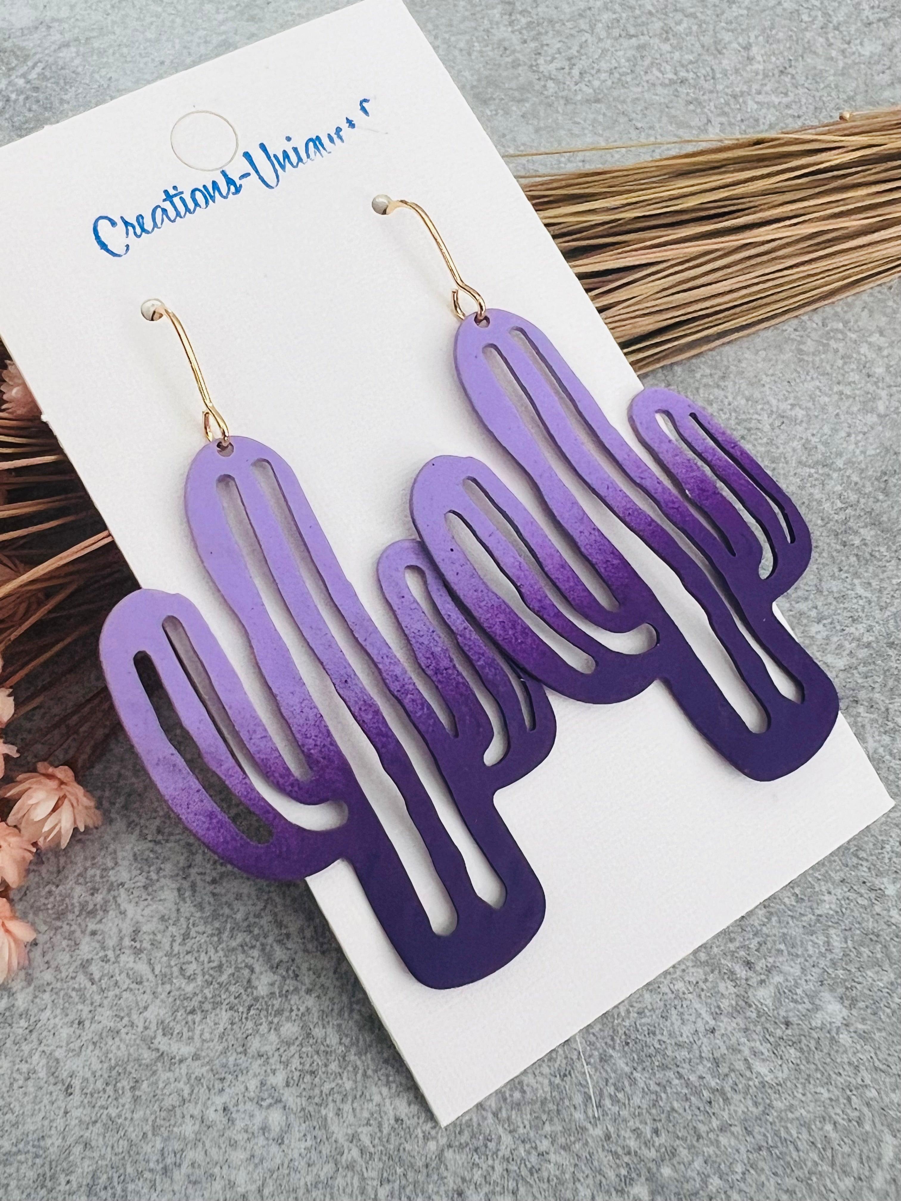 Boucles d’oreilles CAMERON cactus violet mauve - Créations Uniques - Créations Uniques