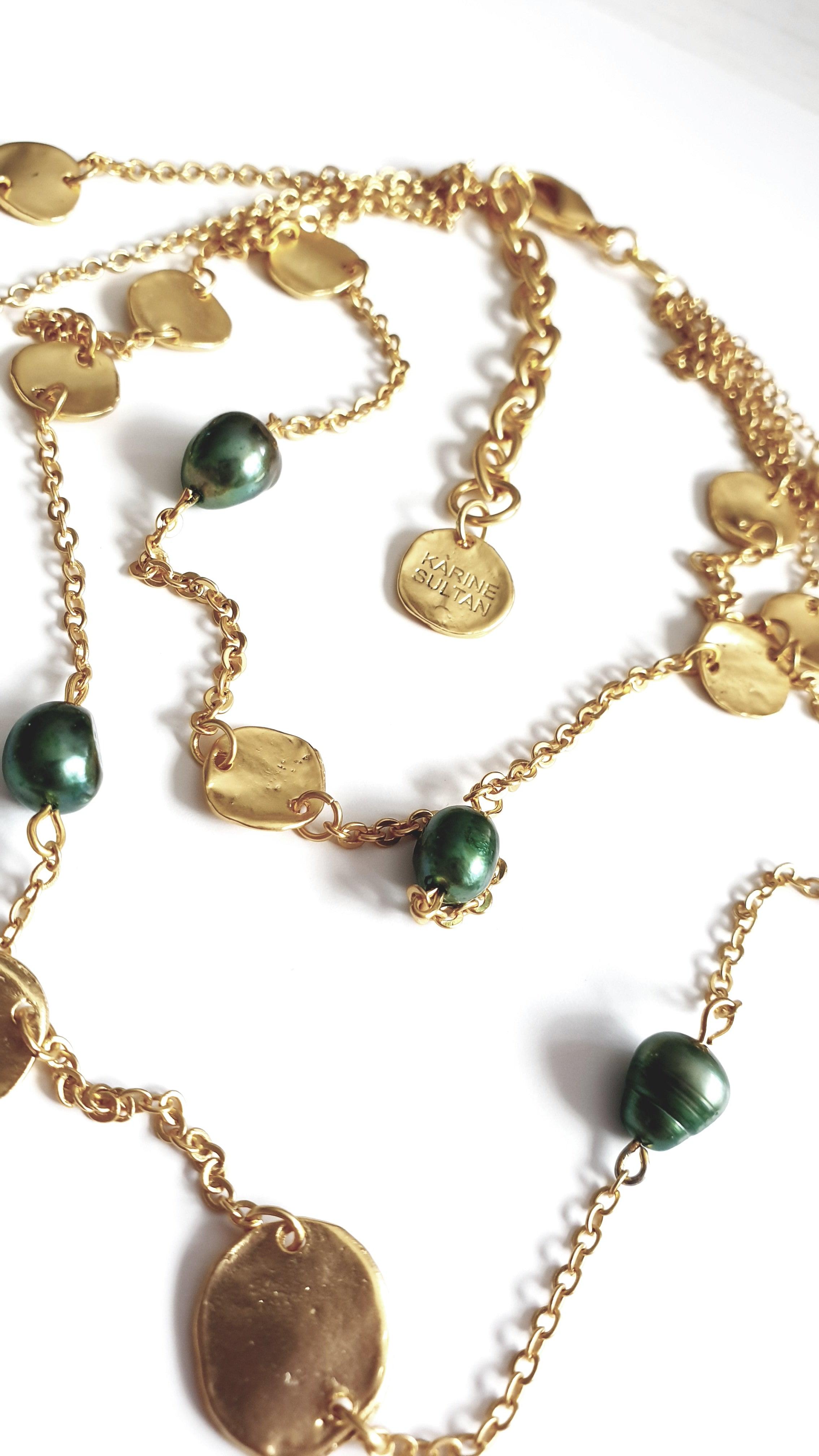 N72508 Collier multi rangs pièces et perles plates - Karine Sultan - Créations Uniques