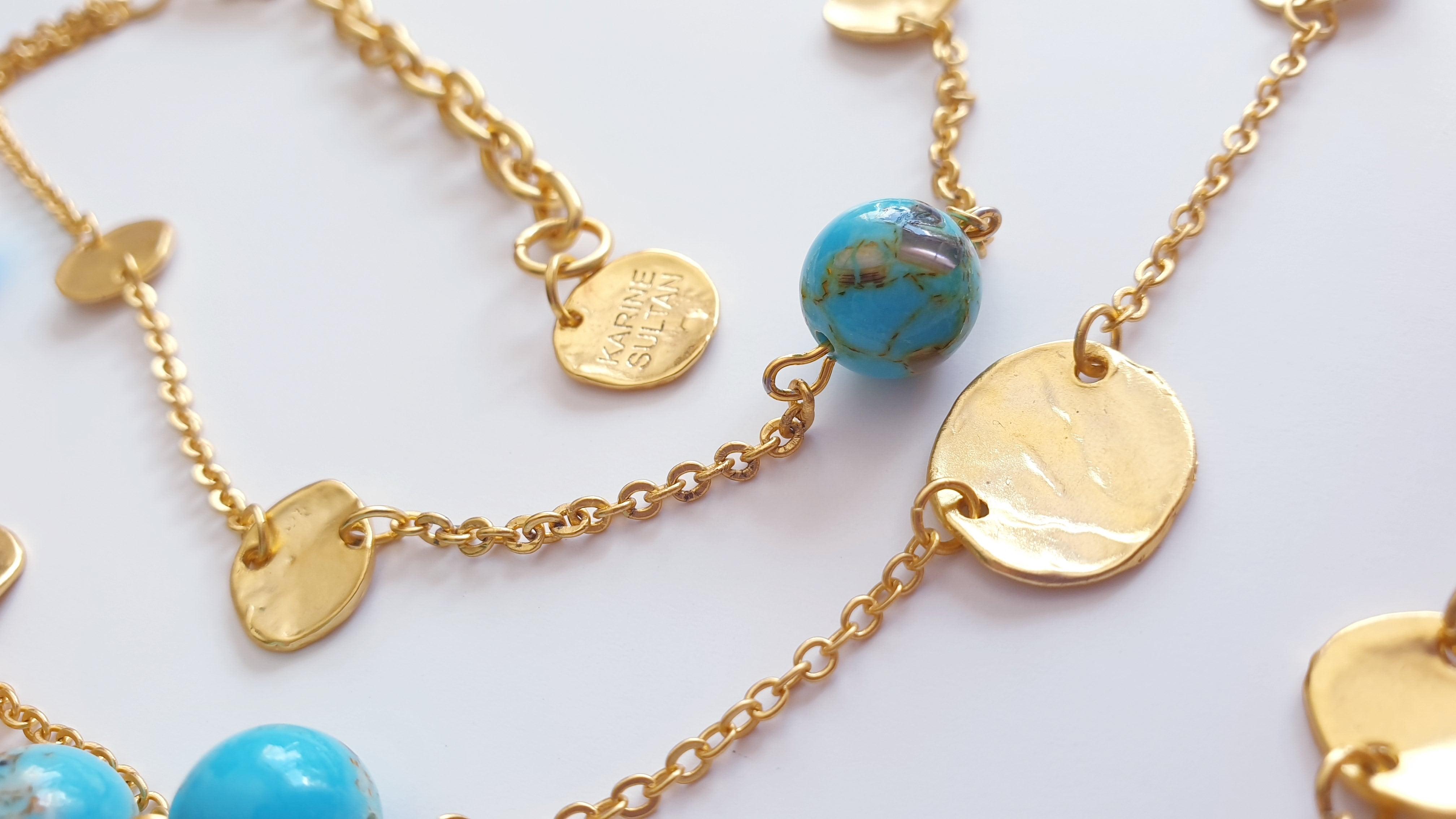 N72508 Collier multi rangs pièces et perles plates - Karine Sultan - Créations Uniques