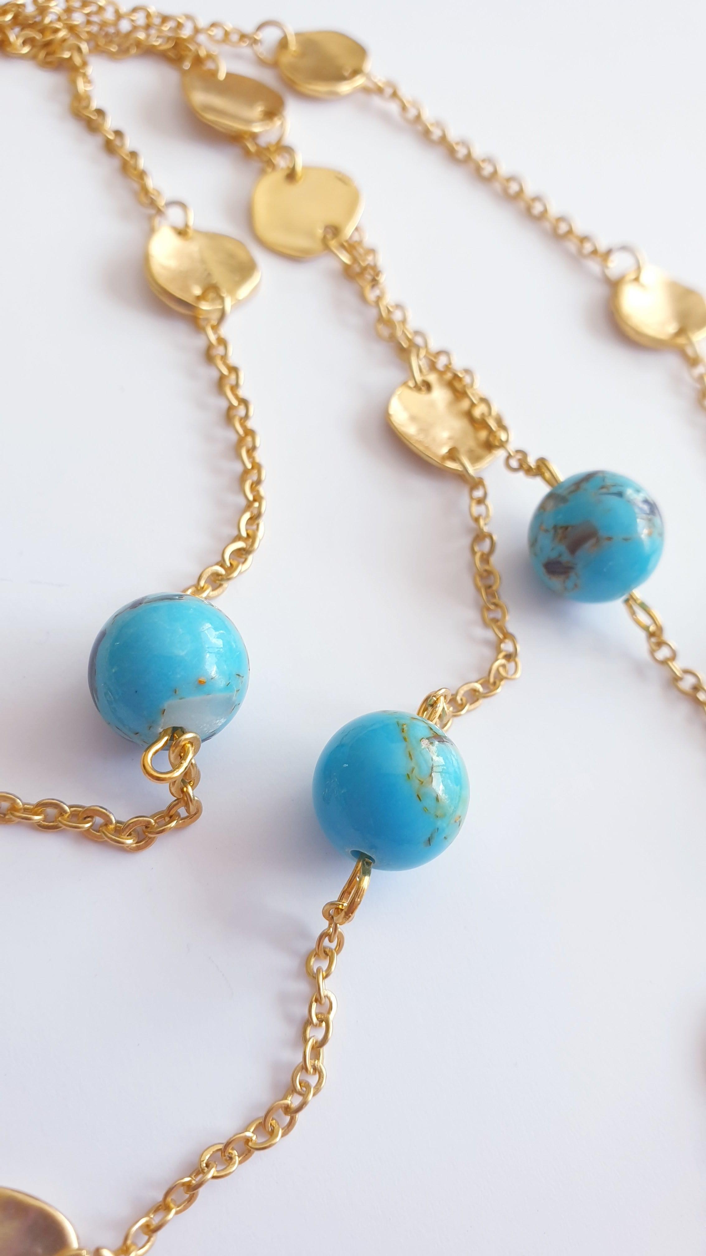 N72508 Collier multi rangs pièces et perles plates - Karine Sultan - Créations Uniques