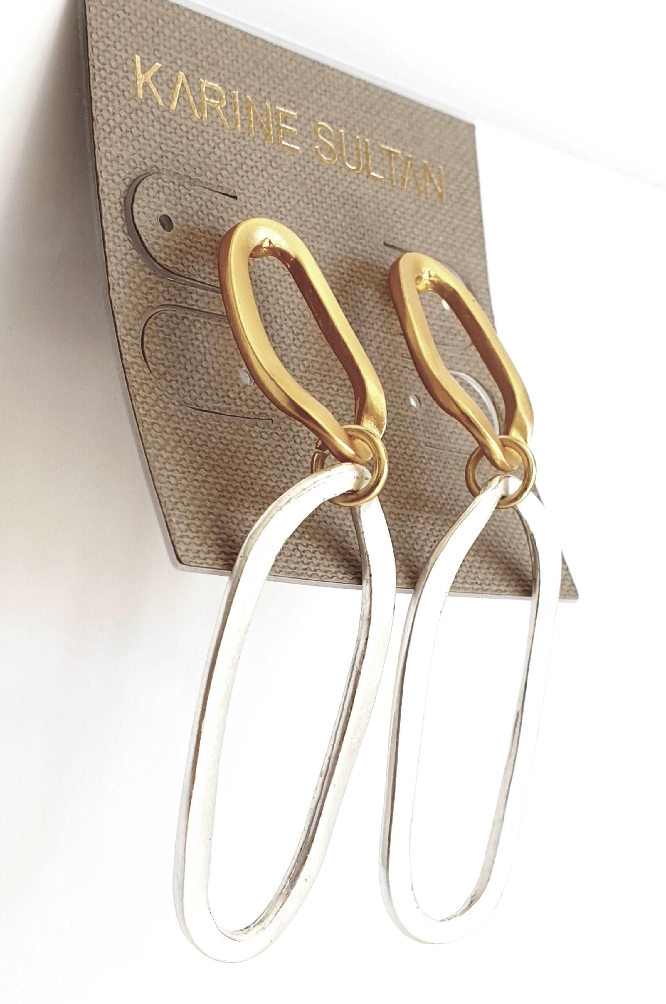 E70753 Boucles d'oreilles maxi à monture ovale - Karine Sultan - Créations Uniques