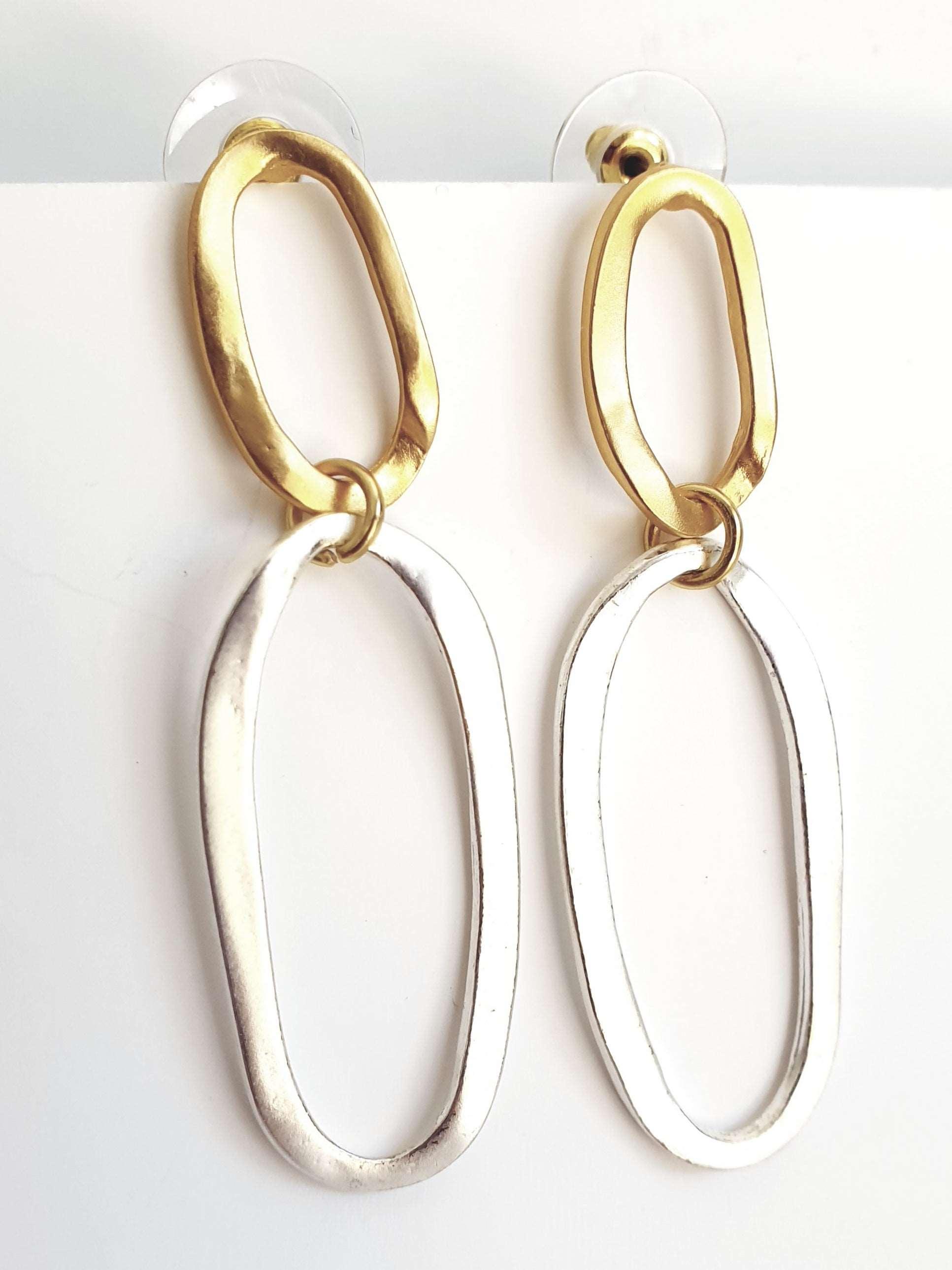 E70753 Boucles d'oreilles maxi à monture ovale - Karine Sultan - Créations Uniques