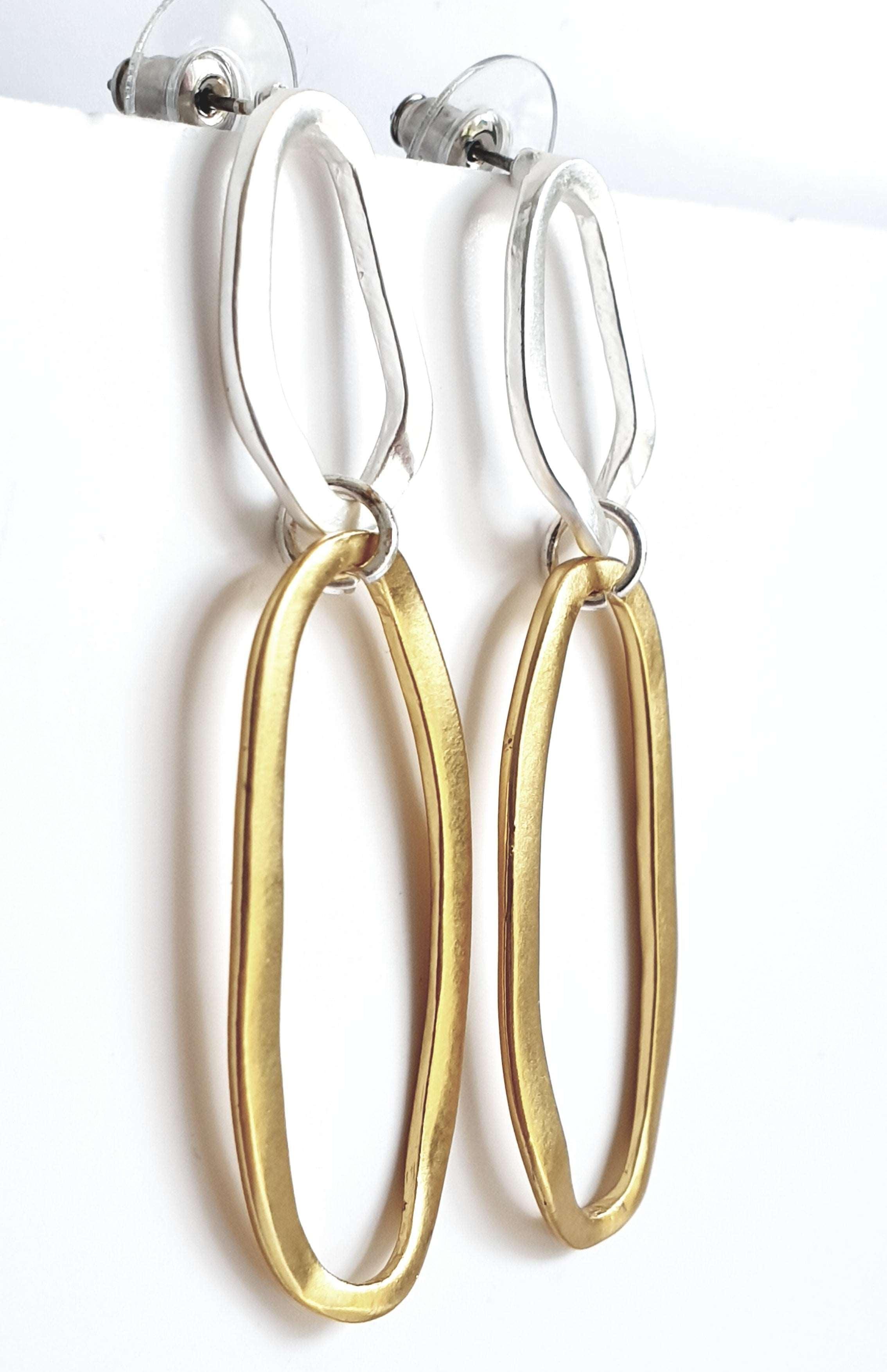 E70753 Boucles d'oreilles maxi à monture ovale - Karine Sultan - Créations Uniques