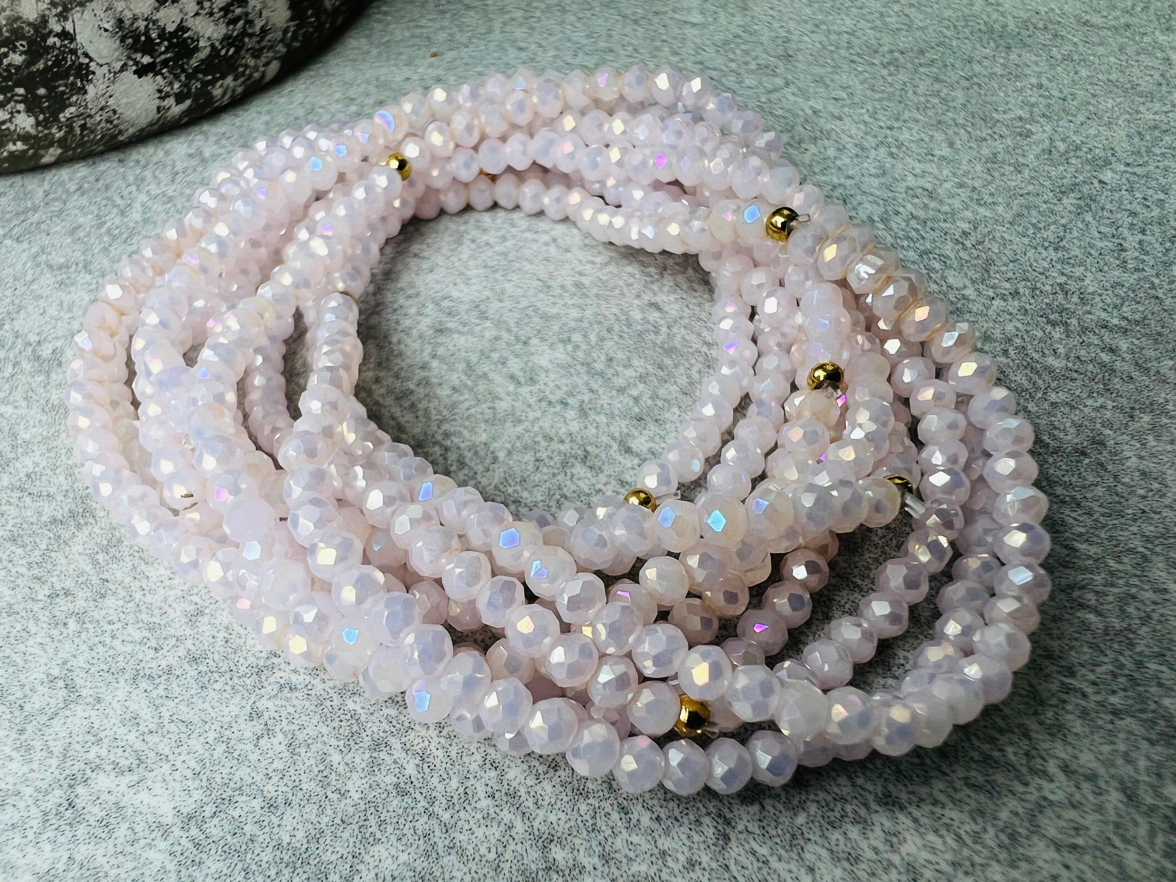 Bracelet GYSEL rose pastel brillant perles à facettes - Créations Uniques