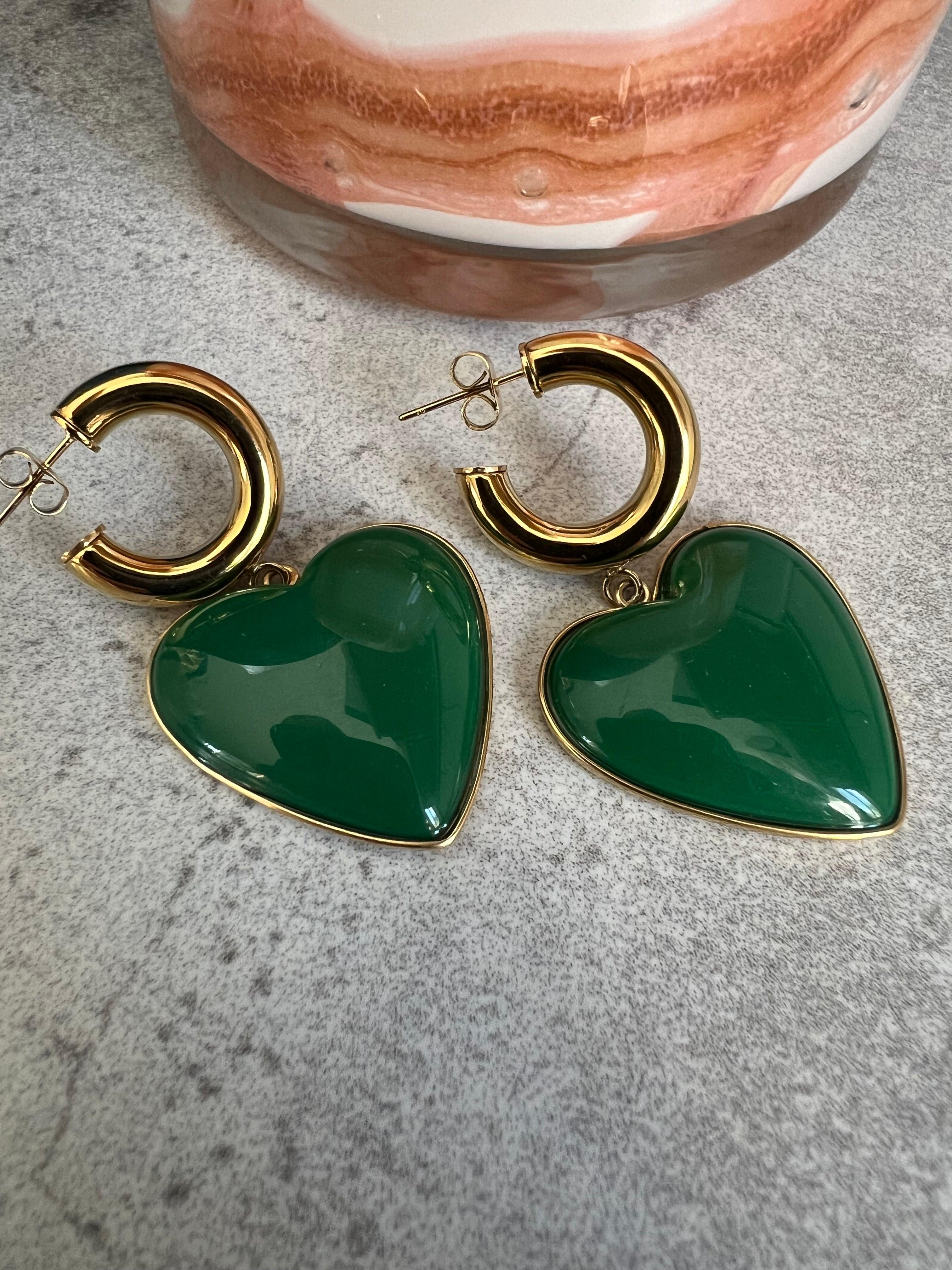 Boucles d’oreilles ADDISON Cœurs vert sapin - Créations Uniques
