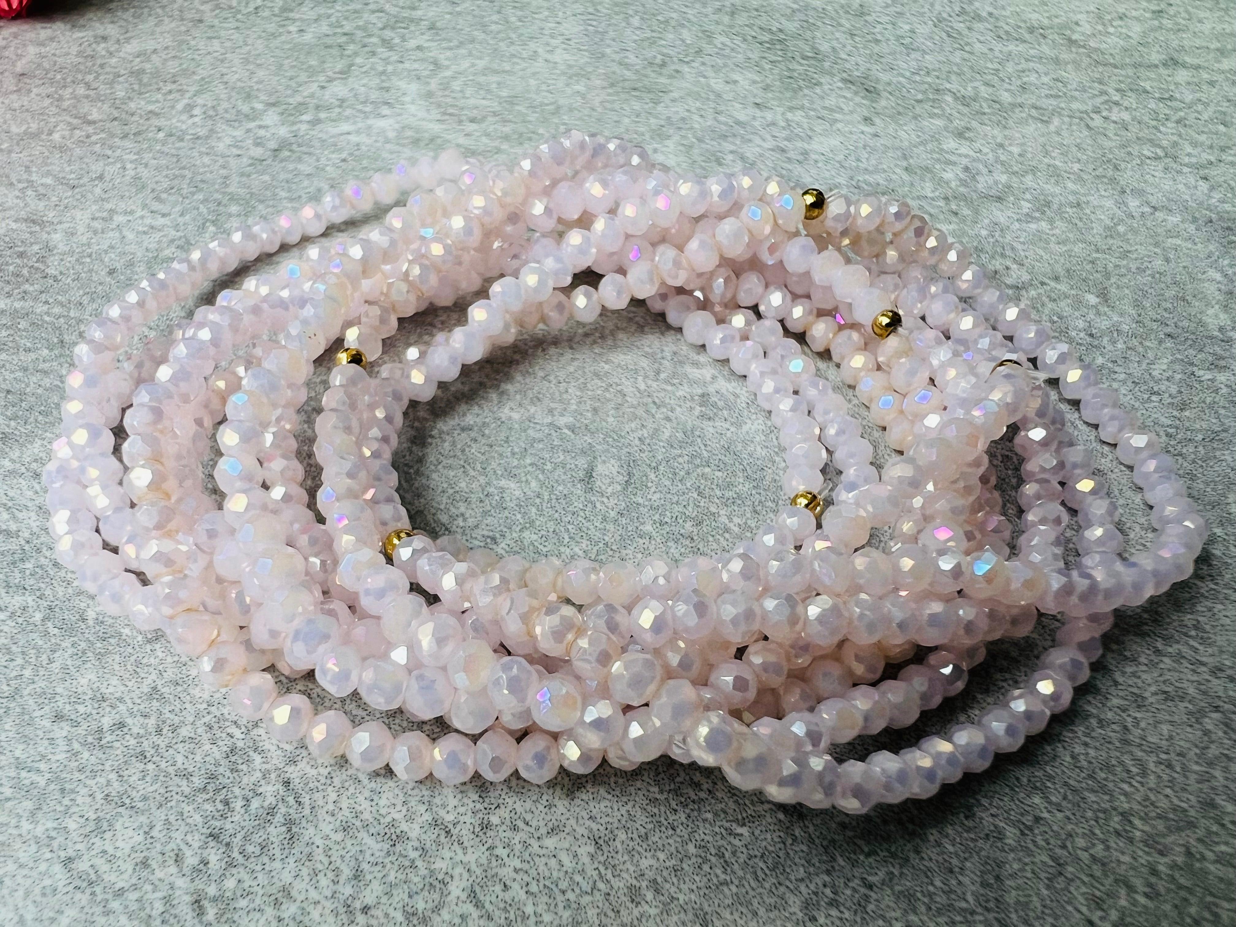 Bracelet GYSEL rose pastel brillant perles à facettes - Créations Uniques