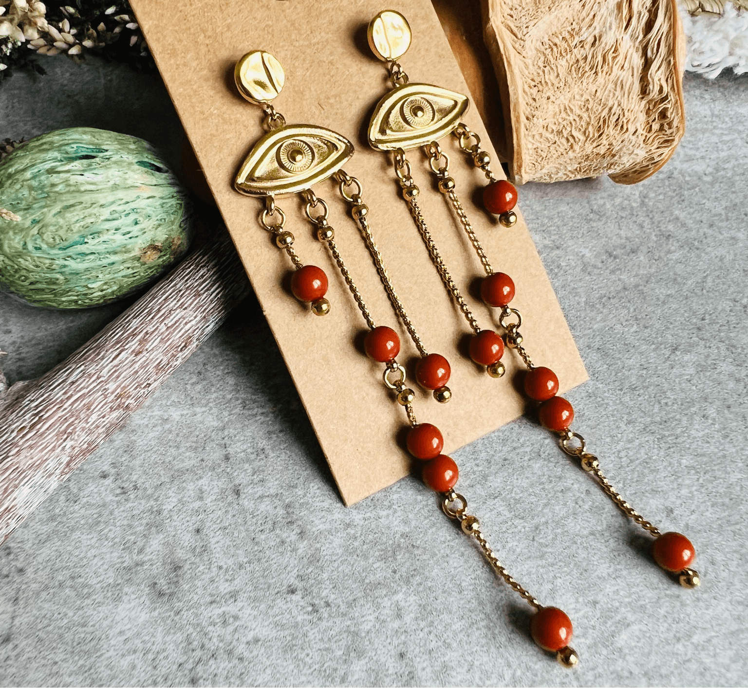 Boucles d’oreilles OSIRIS inspiration égyptienne perles rouille - Créations Uniques